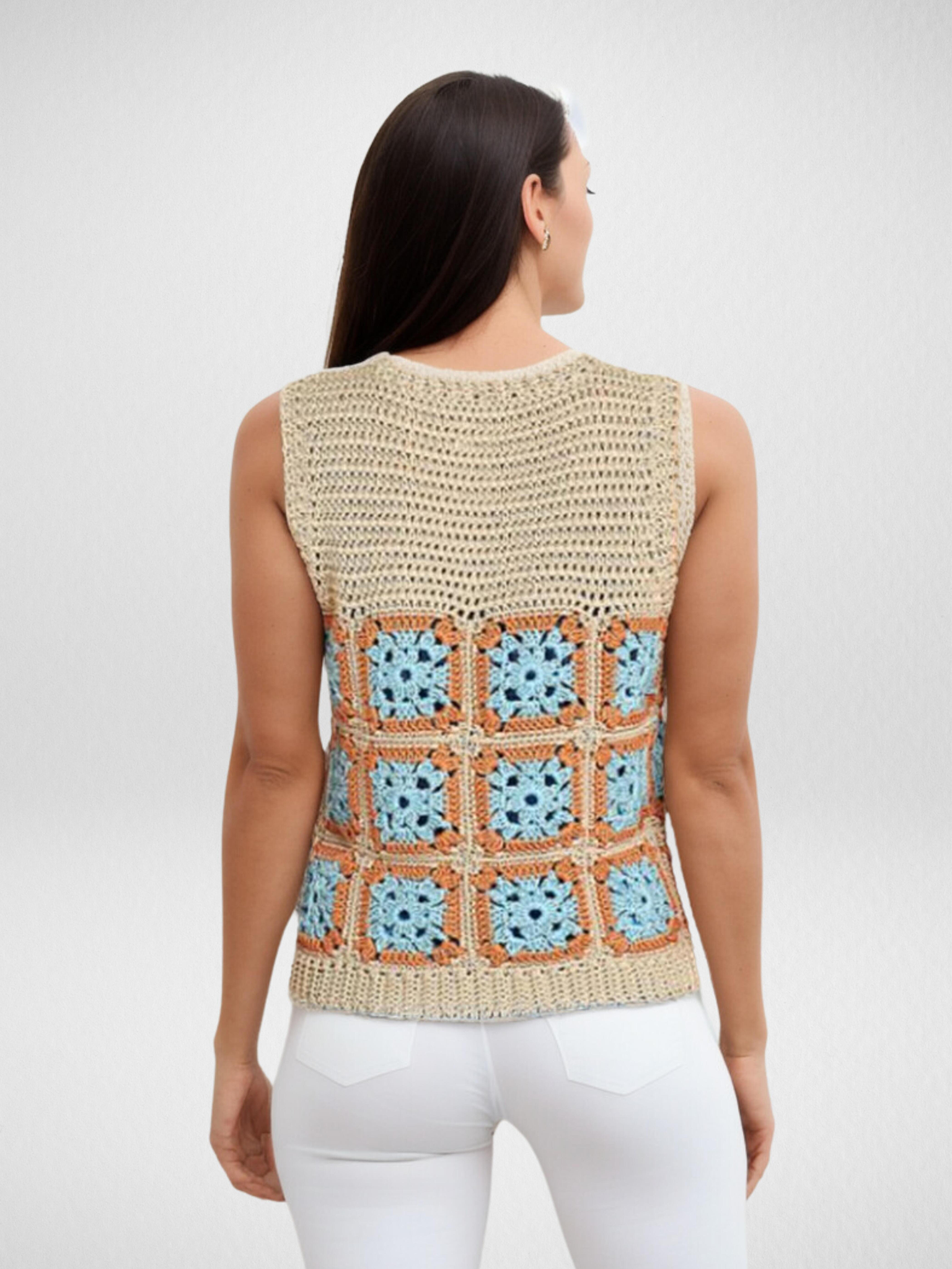 Azure Tides Squares Crop Top Vest