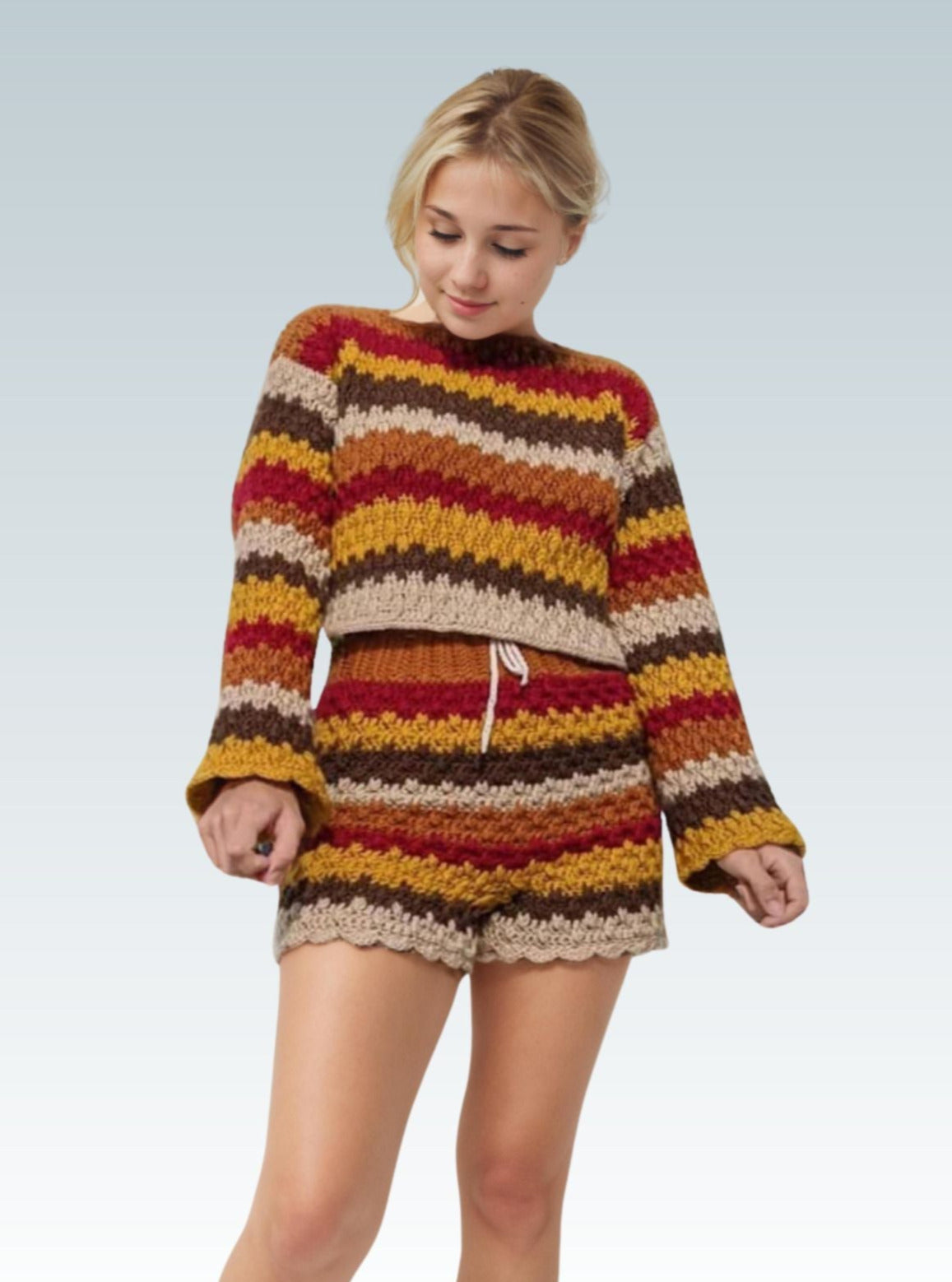 Earthy-Toned Retro Crop Top / Top & Bottom Set