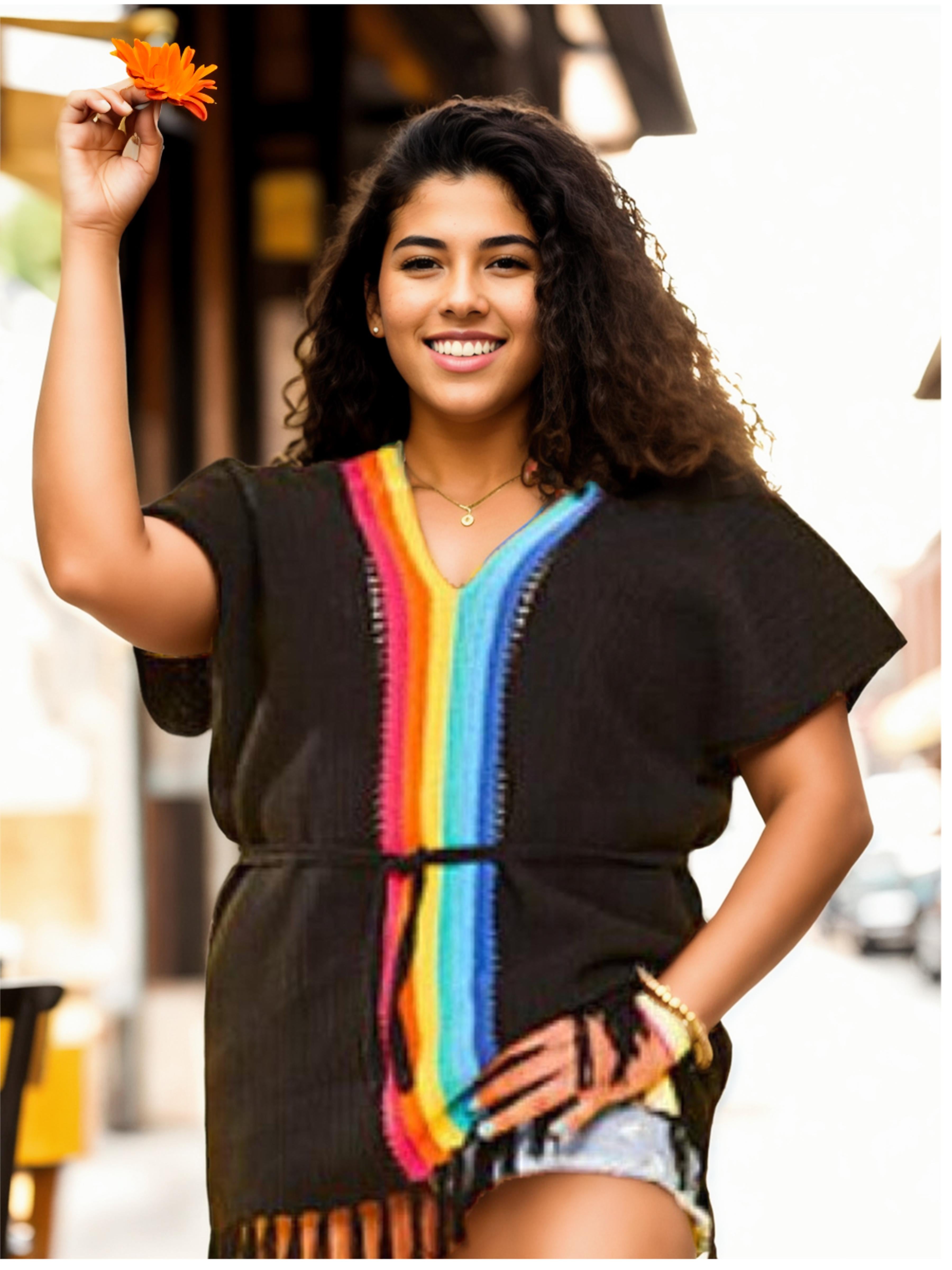 Rainbow Fringe Trim Short/Mini Dress