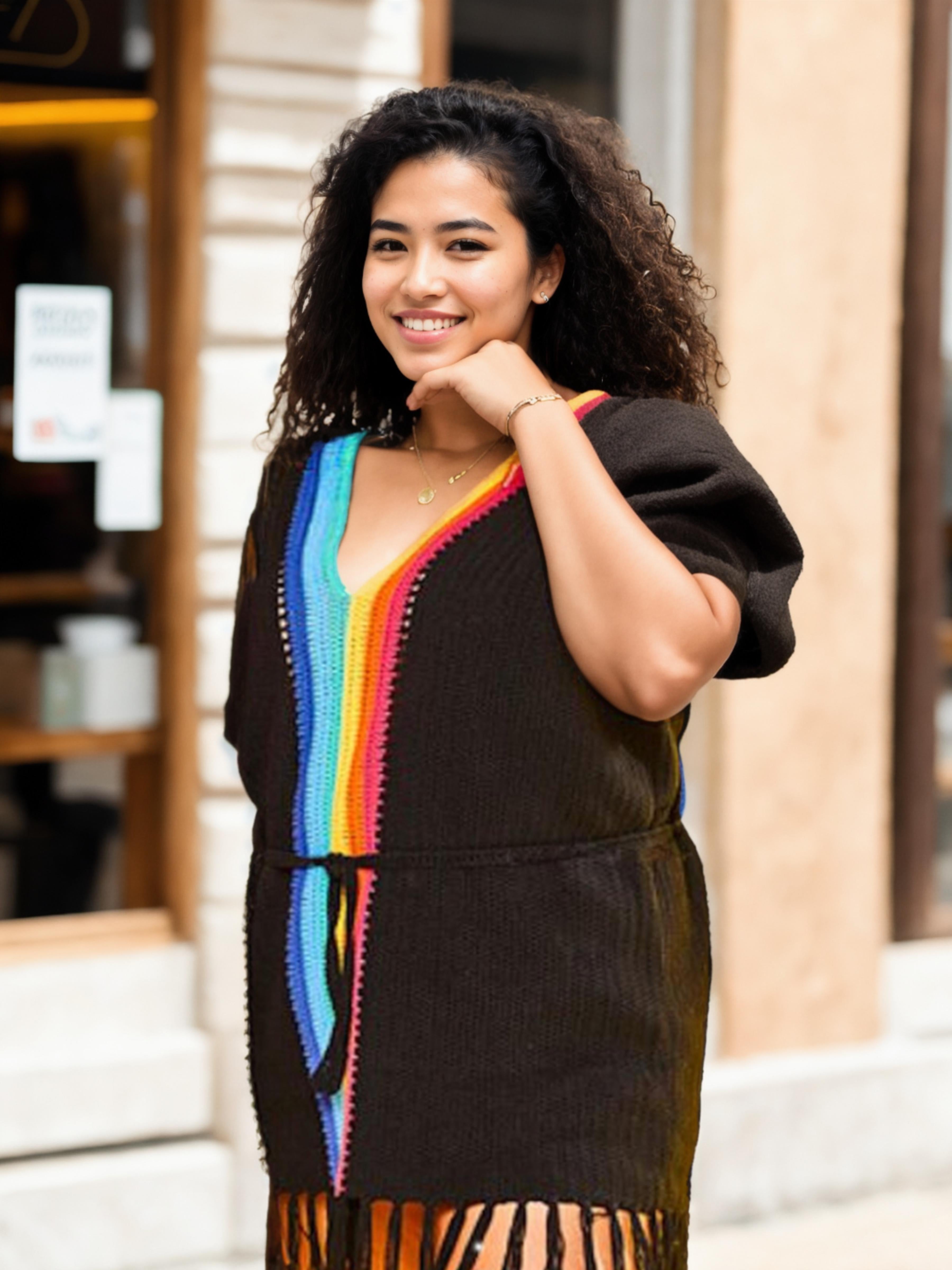 Rainbow Fringe Trim Short/Mini Dress