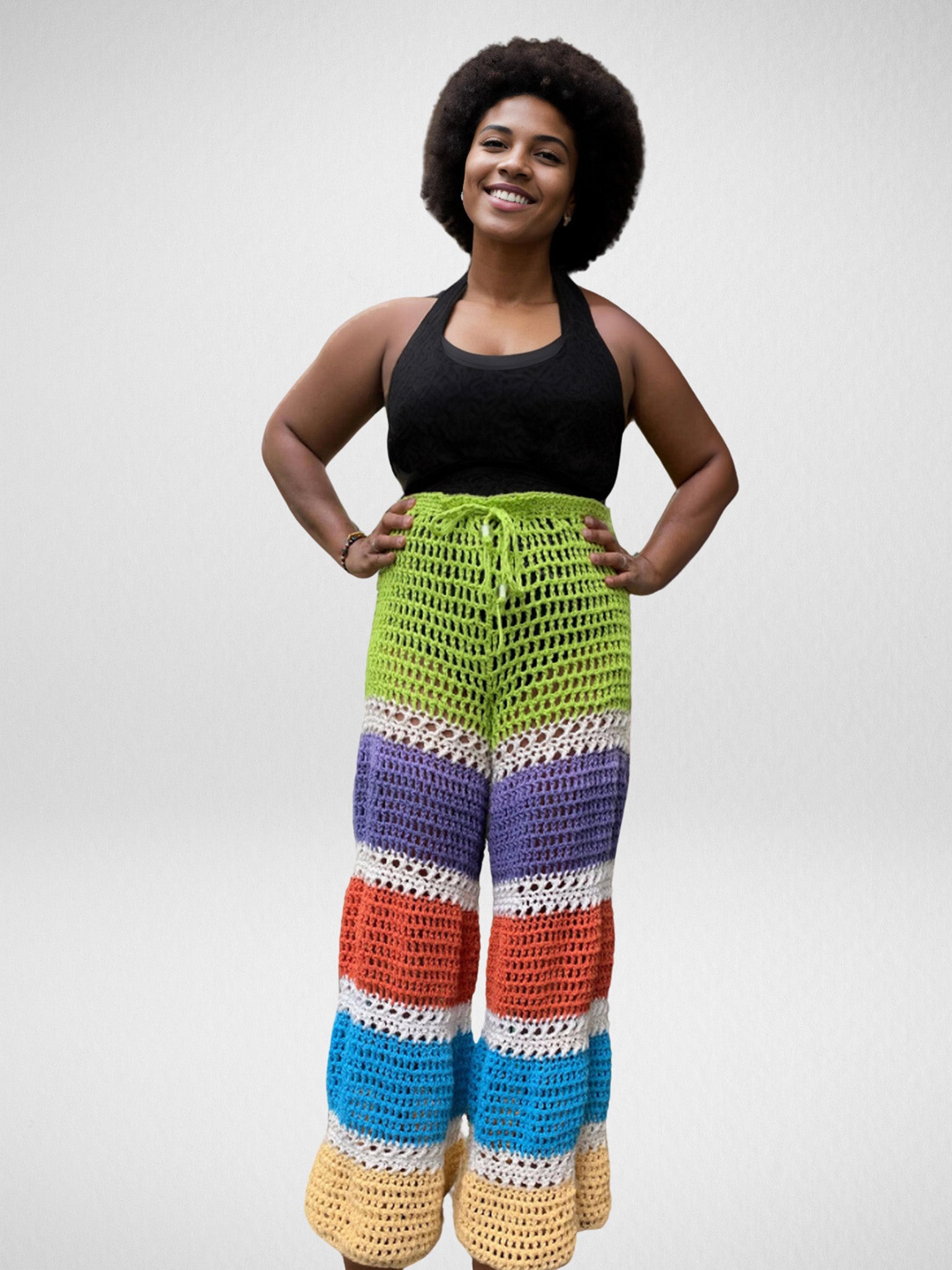 Multicolored Striped Wide Leg Pants