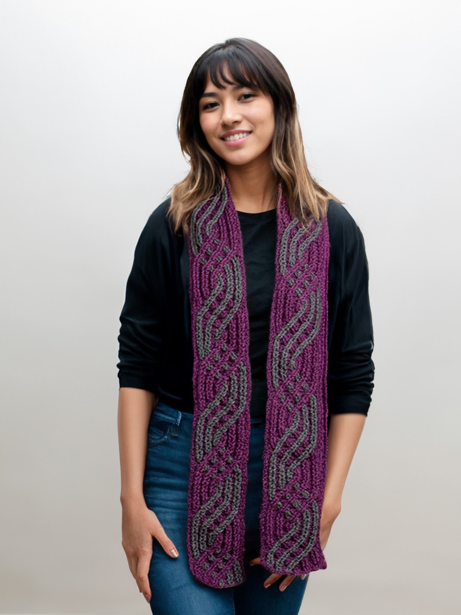 Plum Cable Twist Scarf