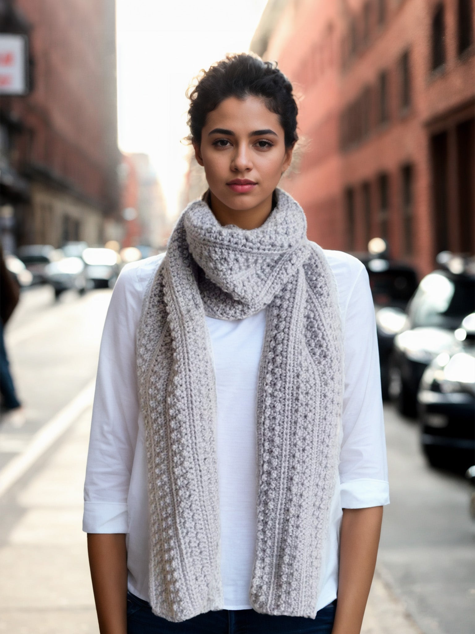 Slate Puff Stitch Scarf
