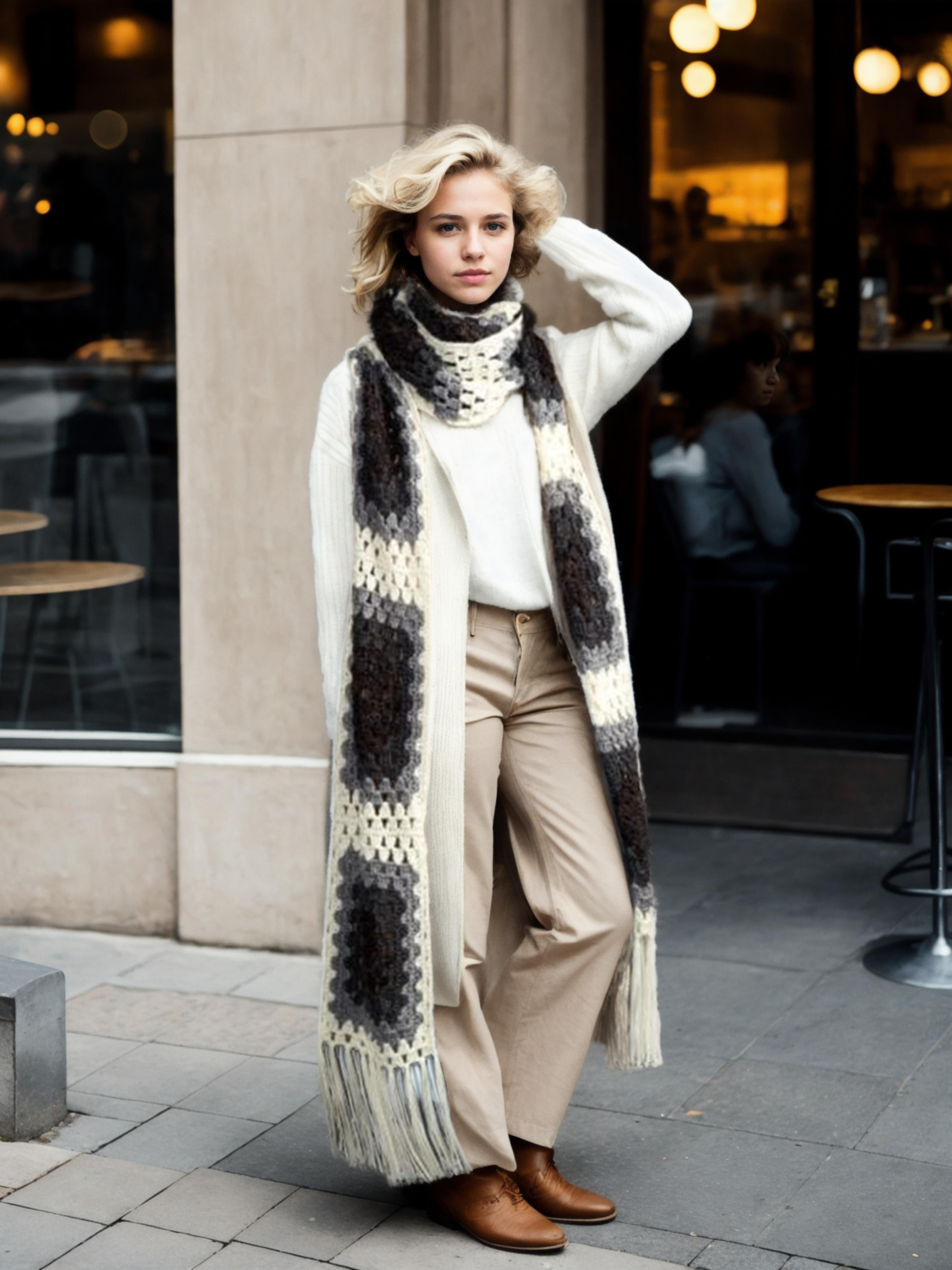 Monochrome Granny Square Scarf