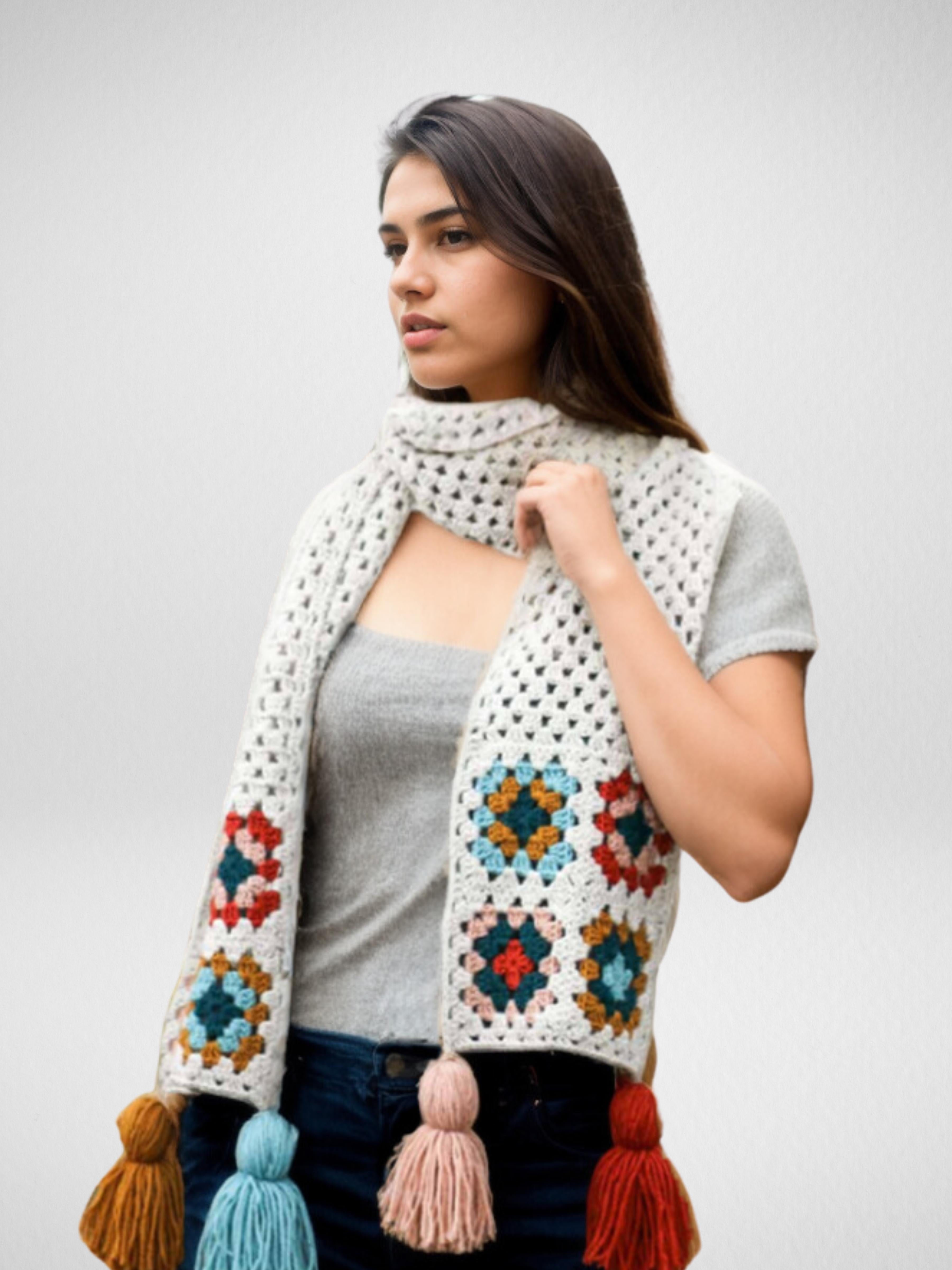Granny Square Tassel Scarf