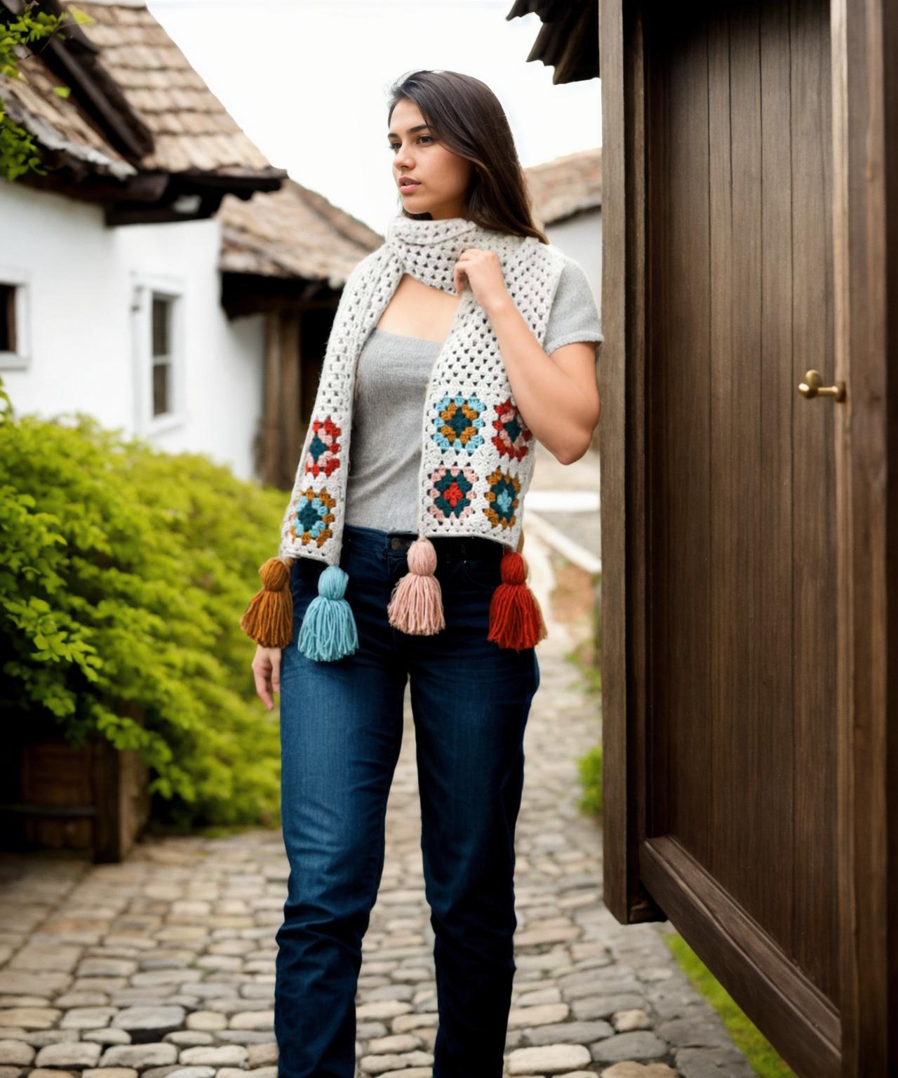 Granny Square Tassel Scarf