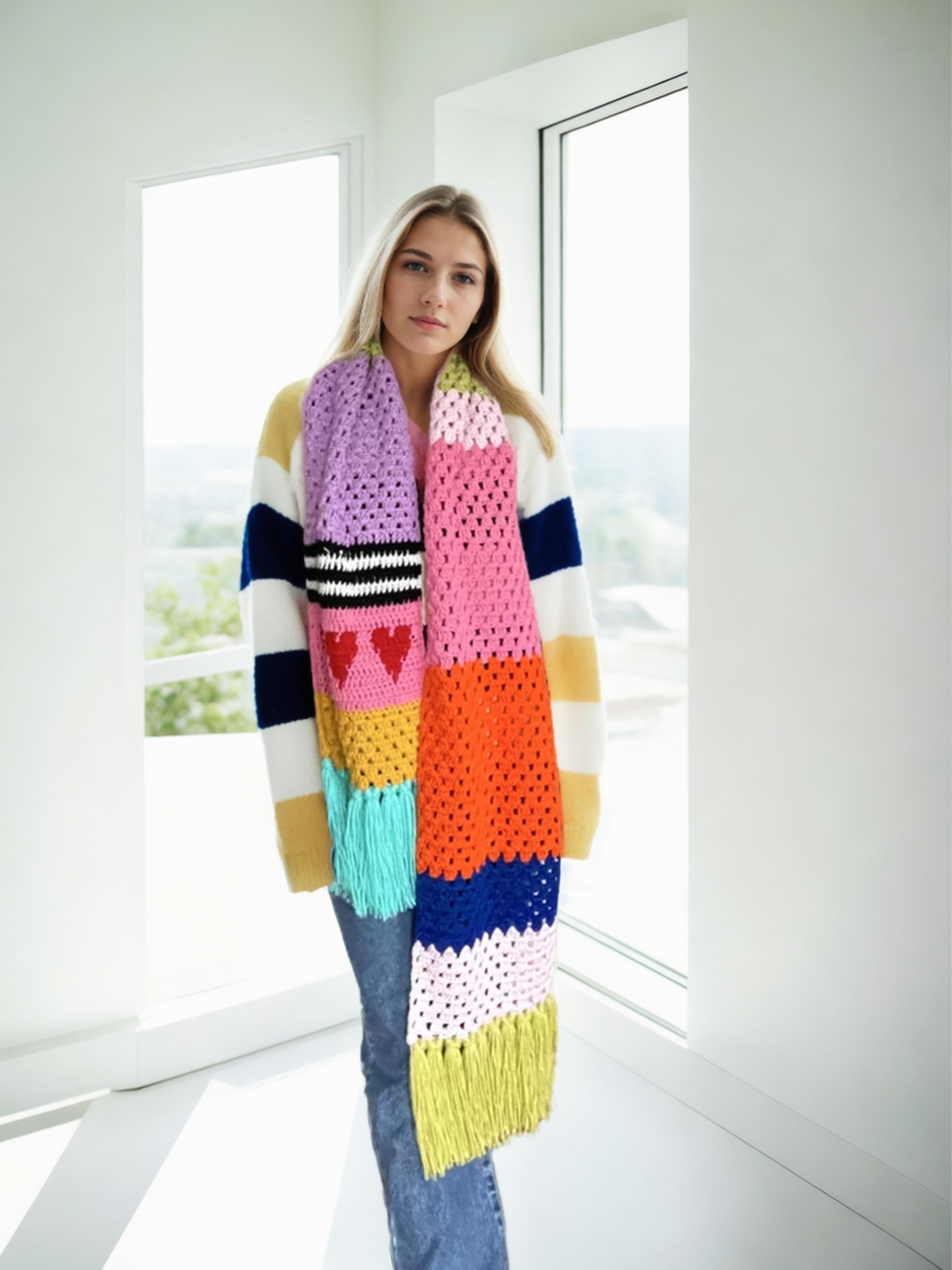 Patchwork Brights Fringe Scarf