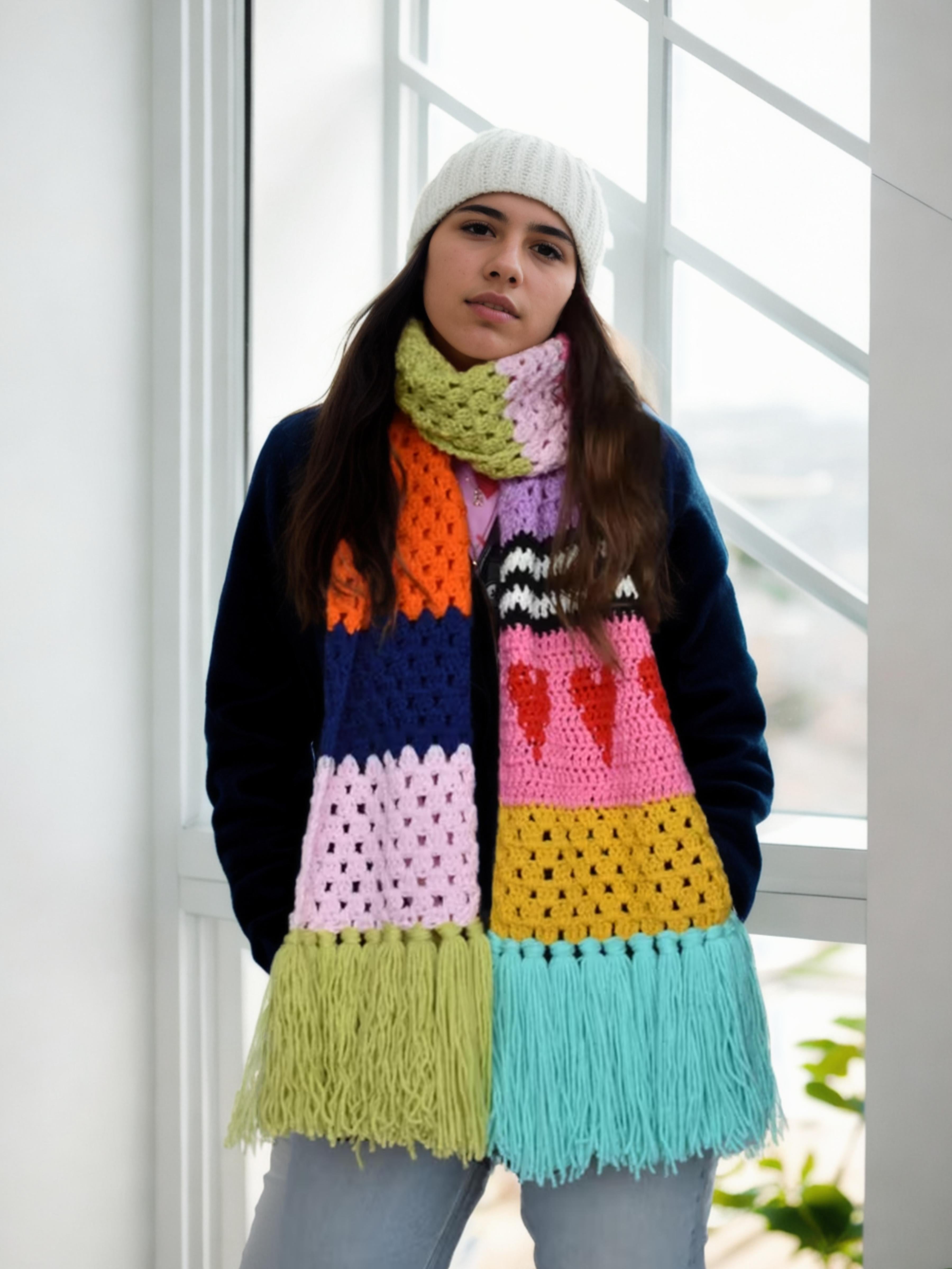 Patchwork Brights Fringe Scarf