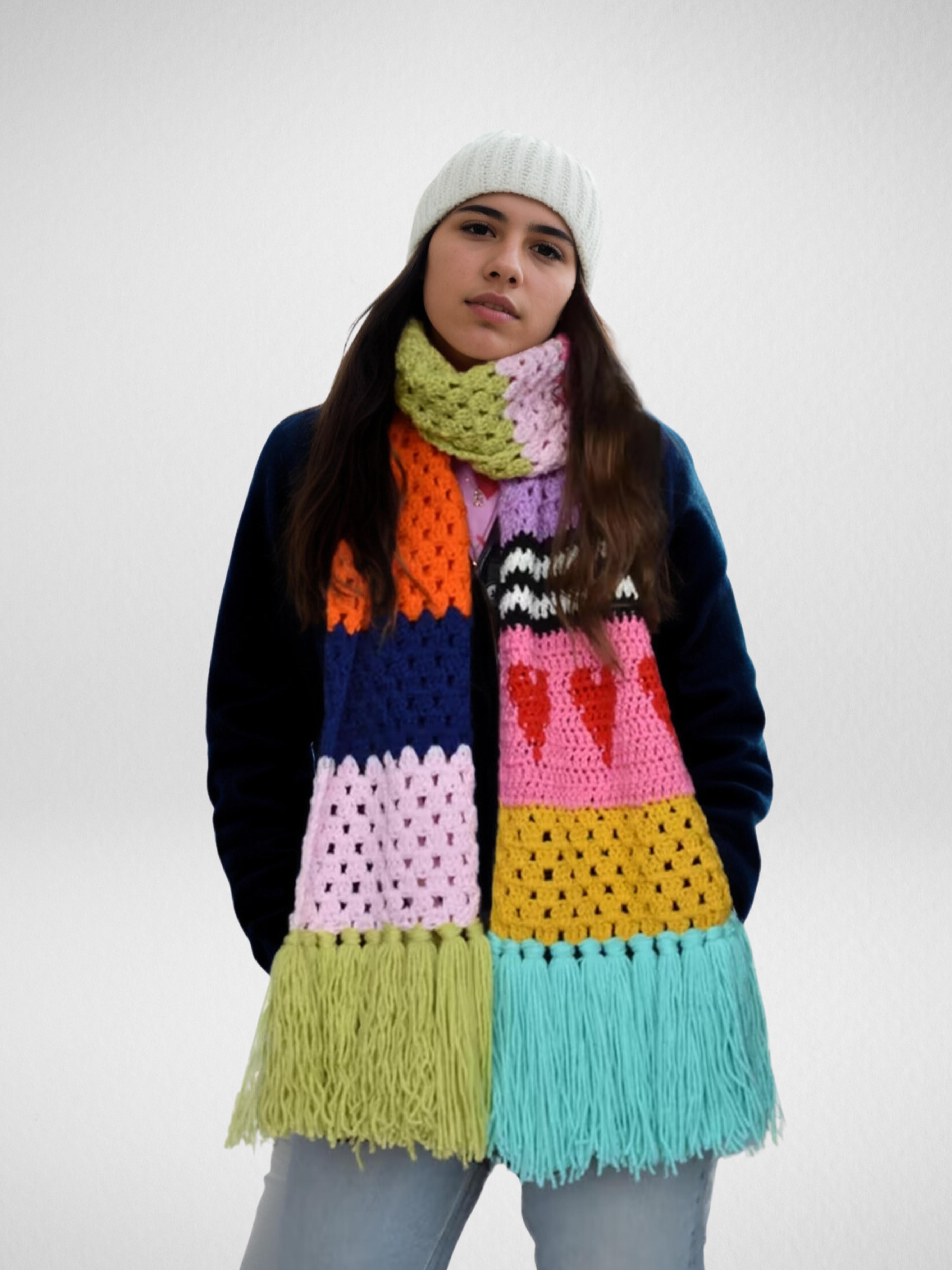Patchwork Brights Fringe Scarf