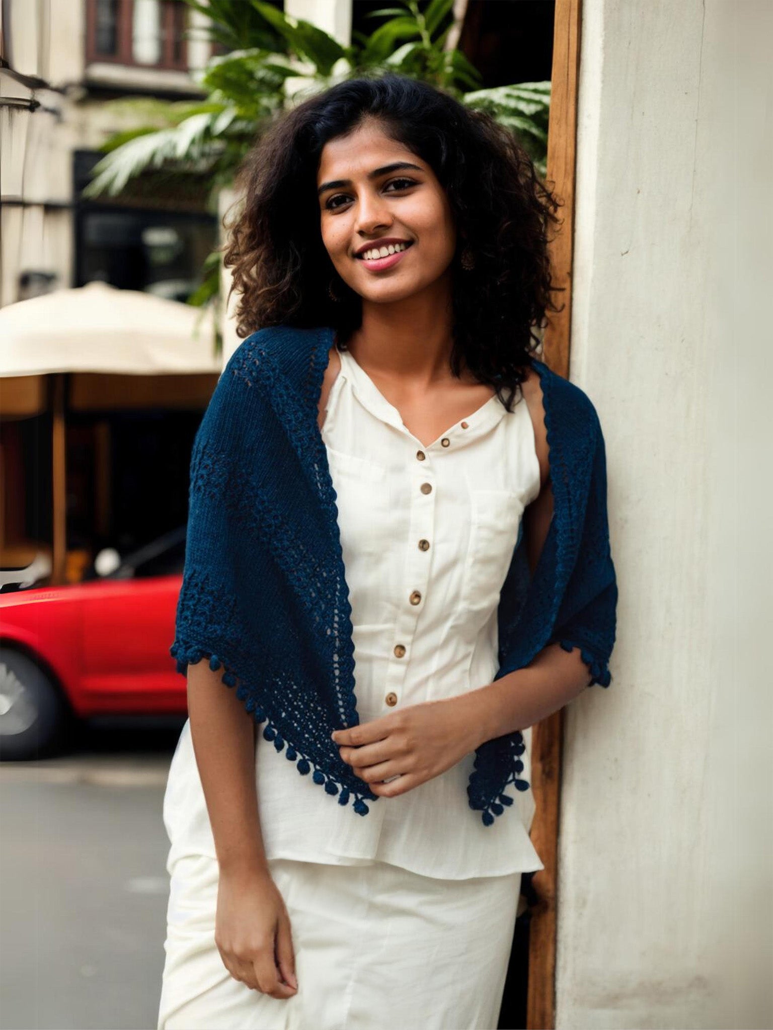 Navy Tassel Shawl