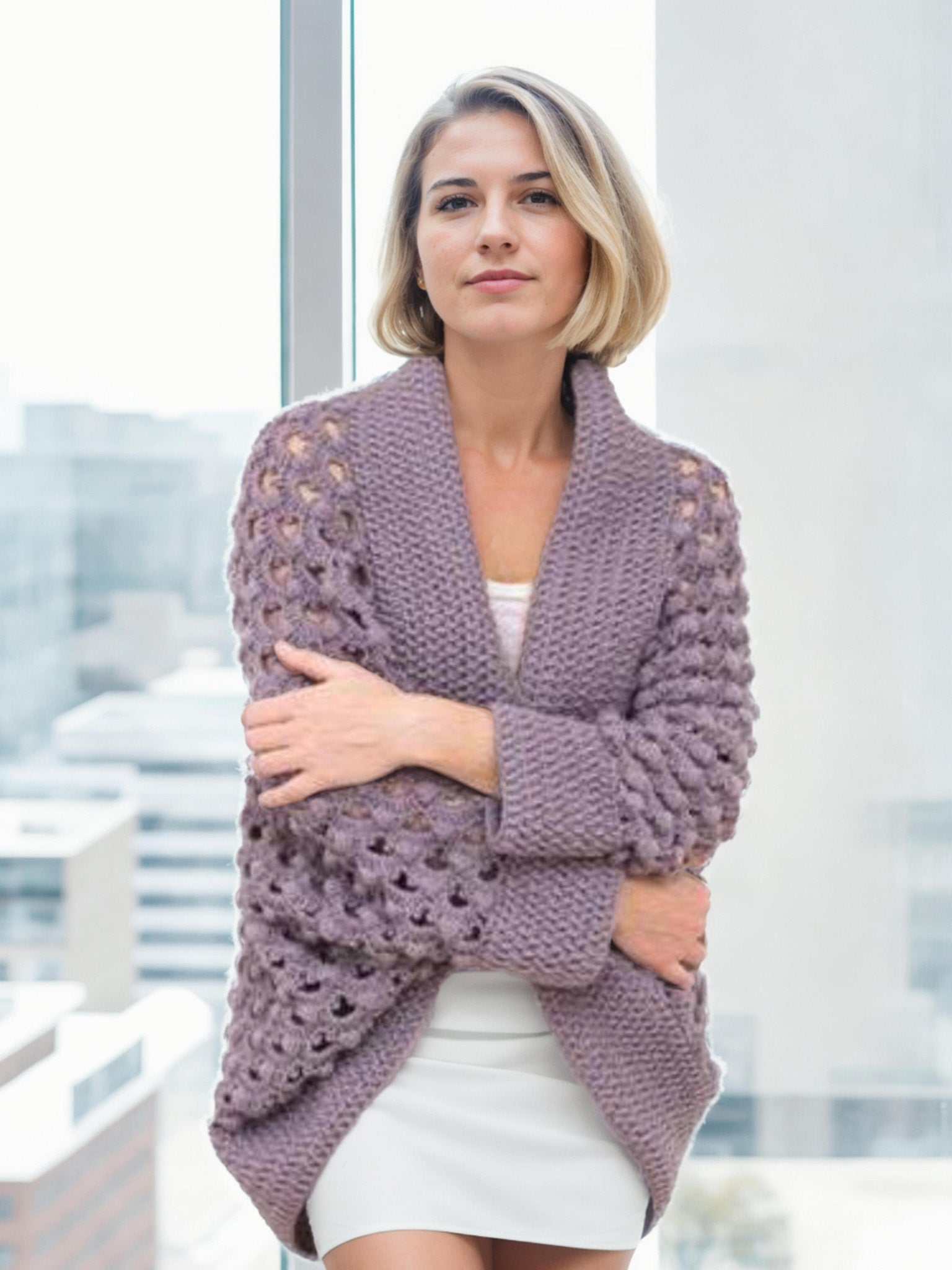 Heather Puff Stitch Shrug