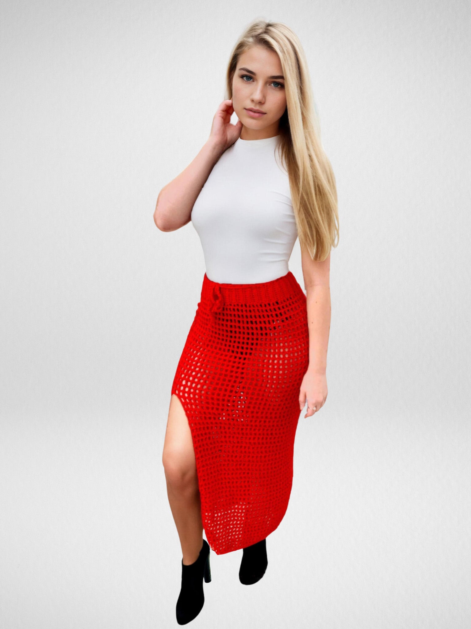 Berry Net OpenworkSlit Long/Maxi Skirt