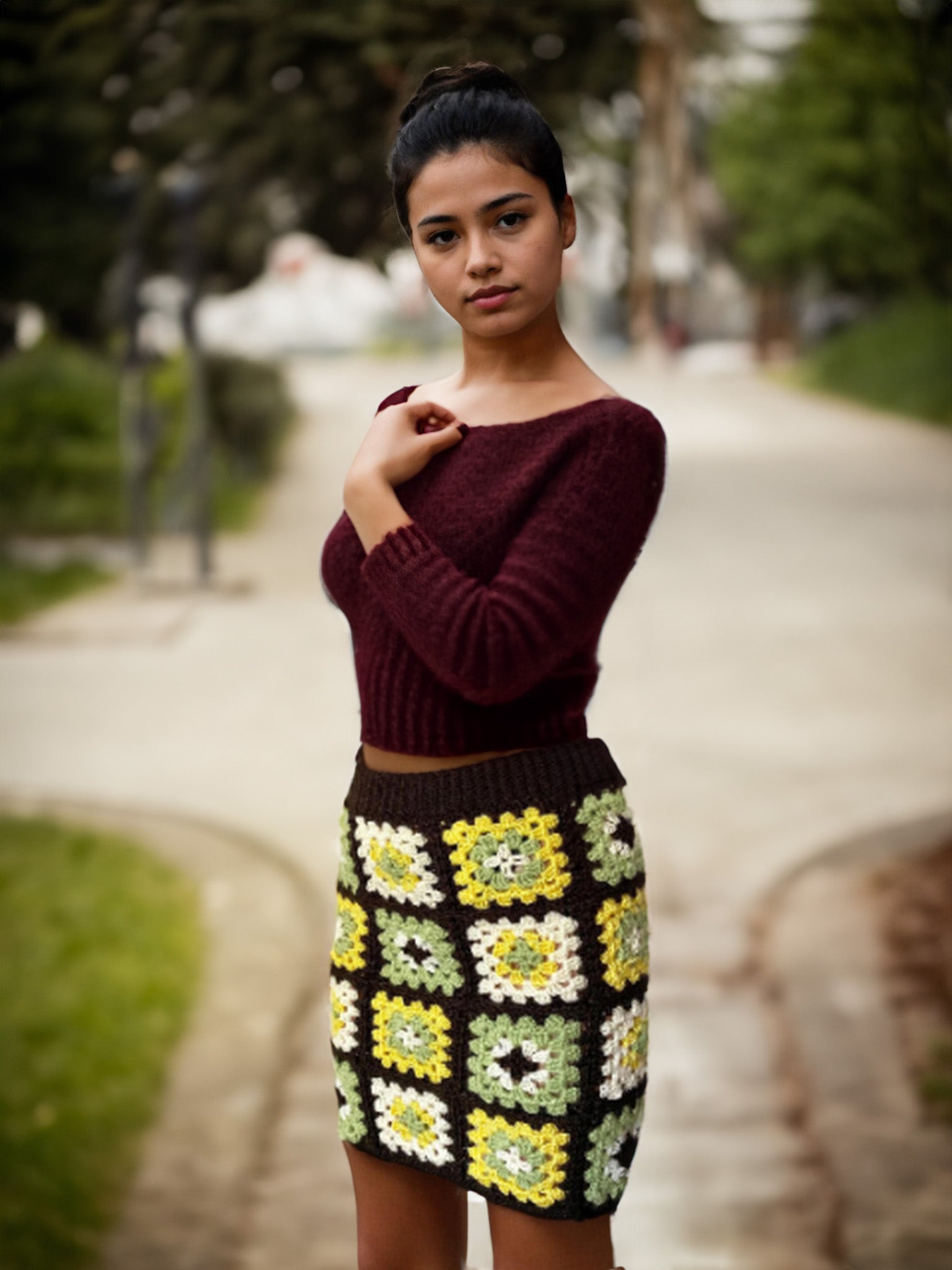 Citrus Granny Square Mini Skirt