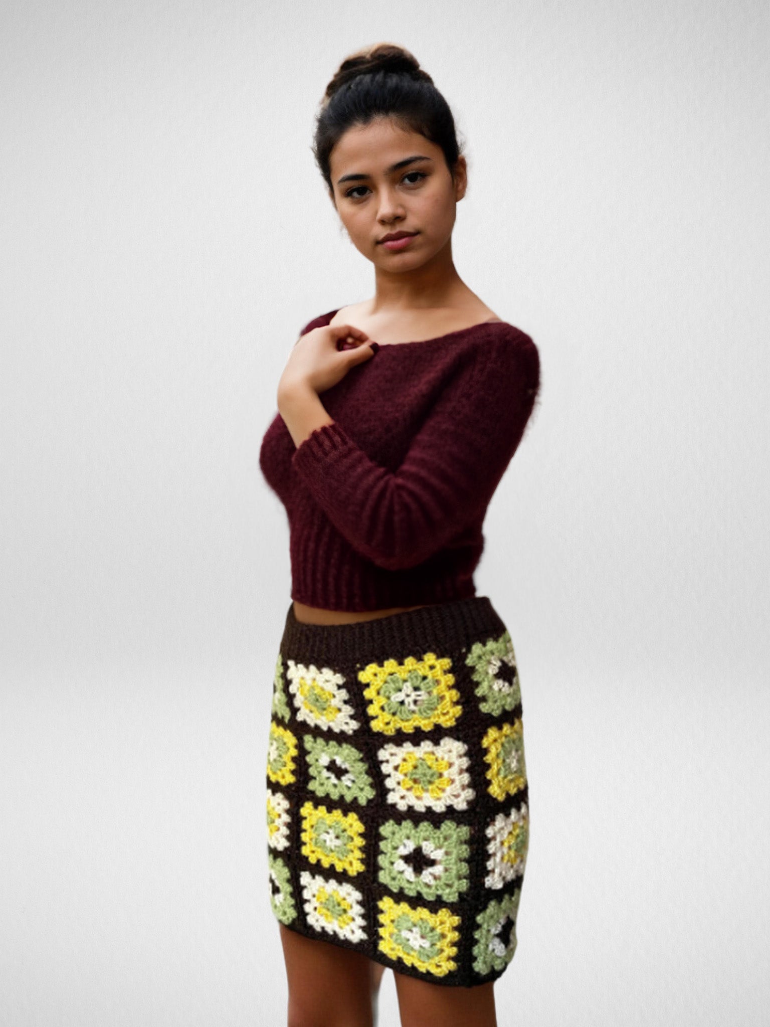 Citrus Granny Square Mini Skirt