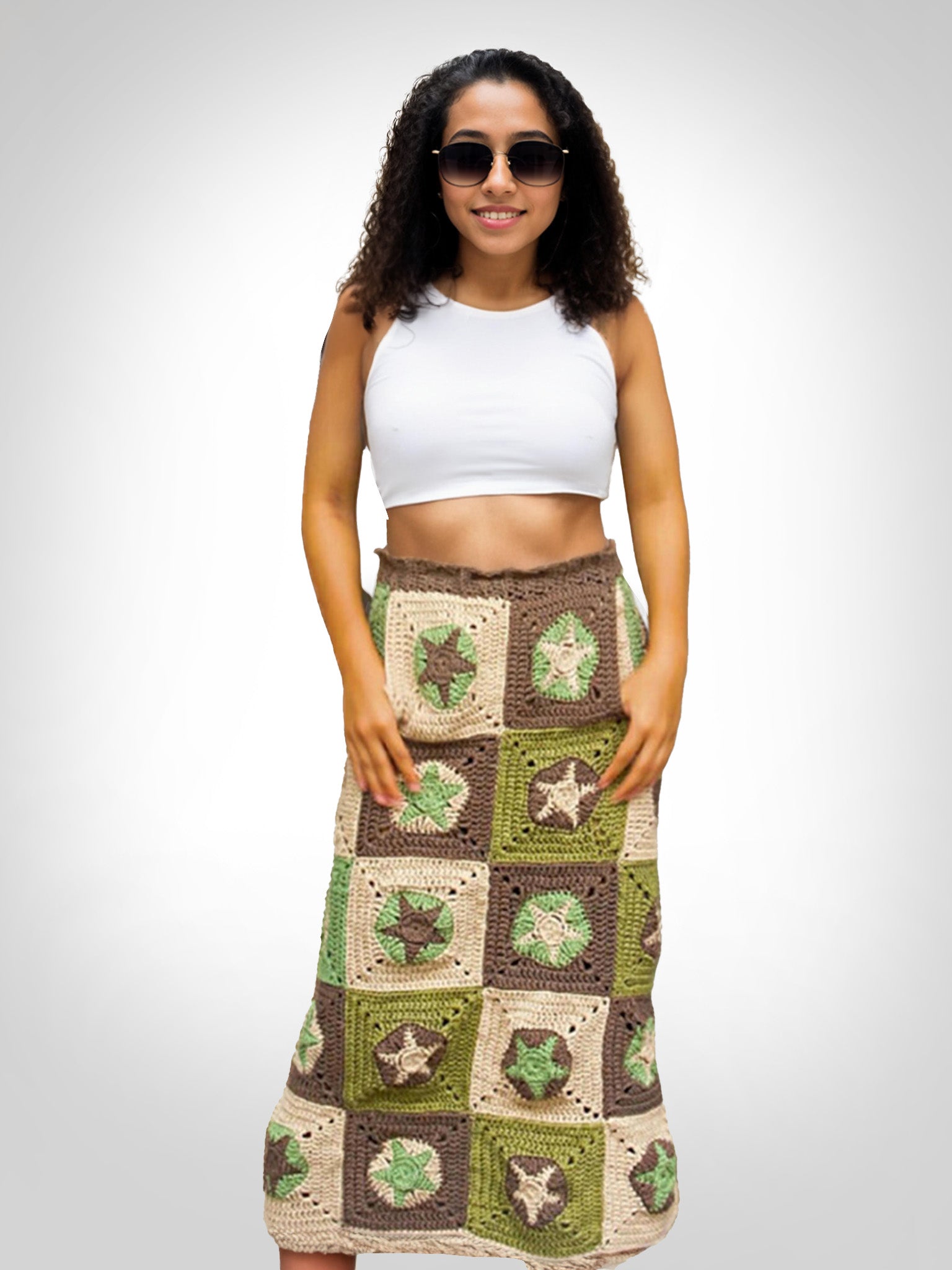 Earthy Granny Square Long Skirt