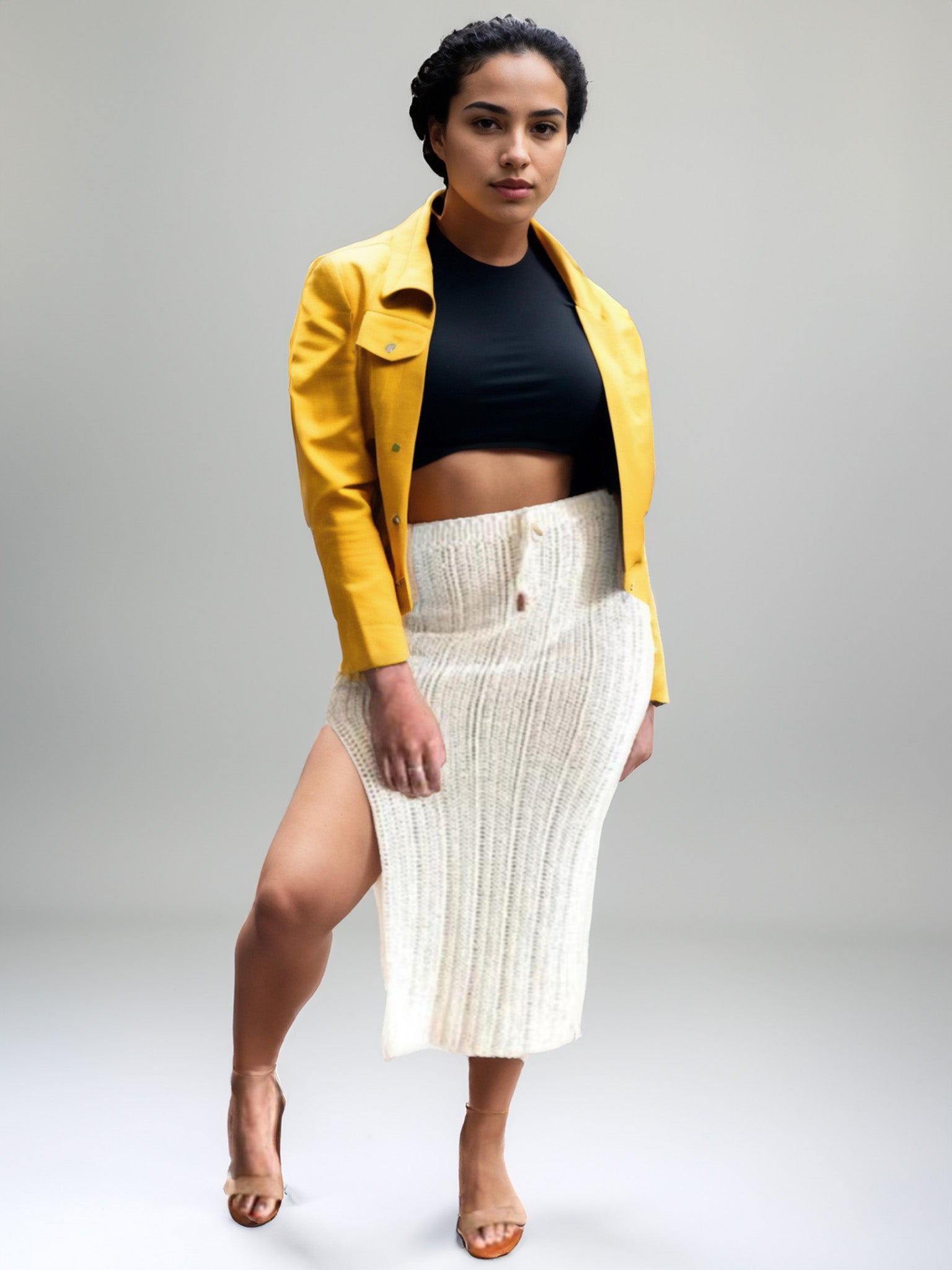 Creamy Sassy Slit Midi Skirt