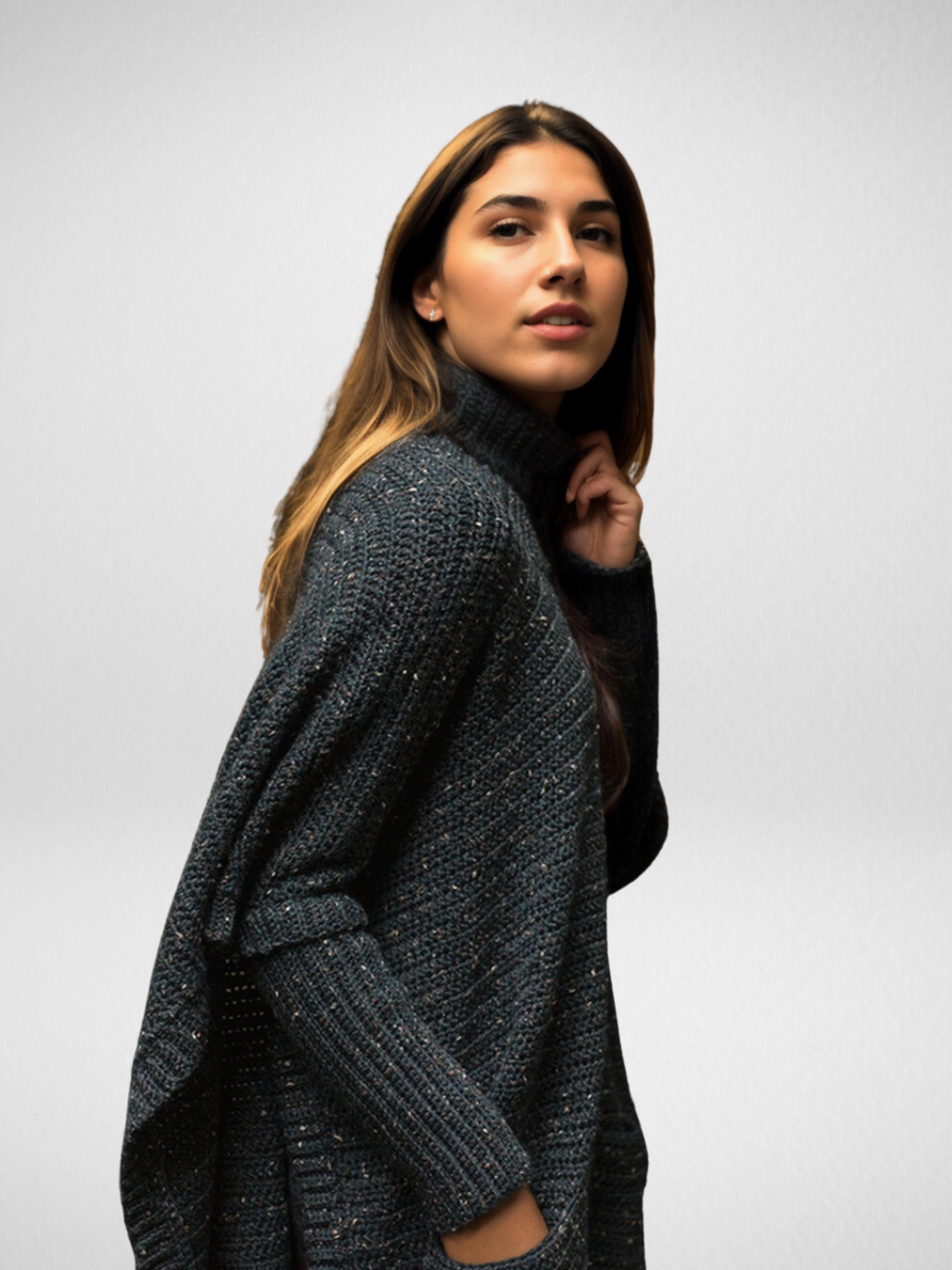 Forest Tweed Pocketed Poncho