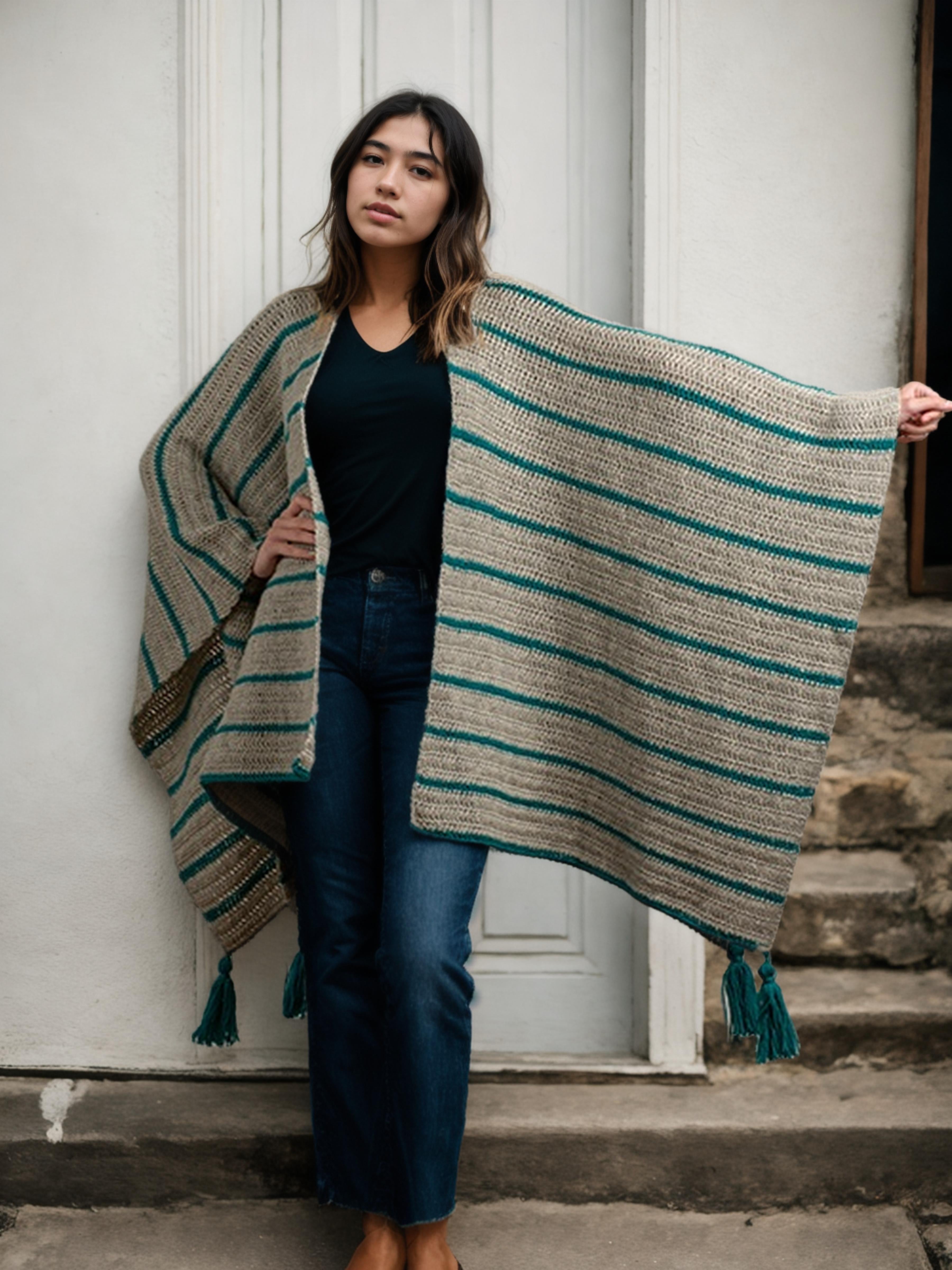 Coastal Lines Tassel Shawl