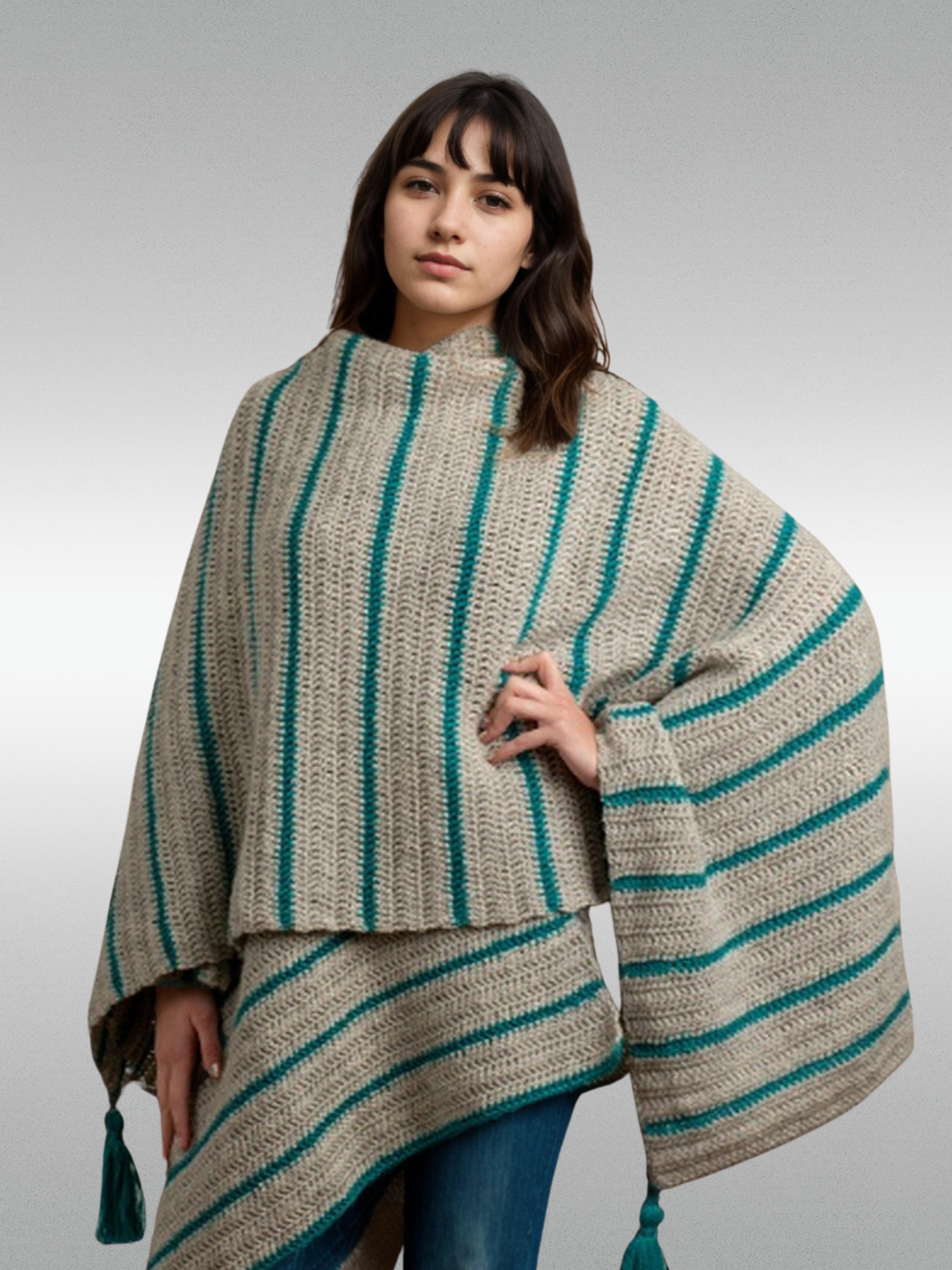 Coastal Lines Tassel Shawl