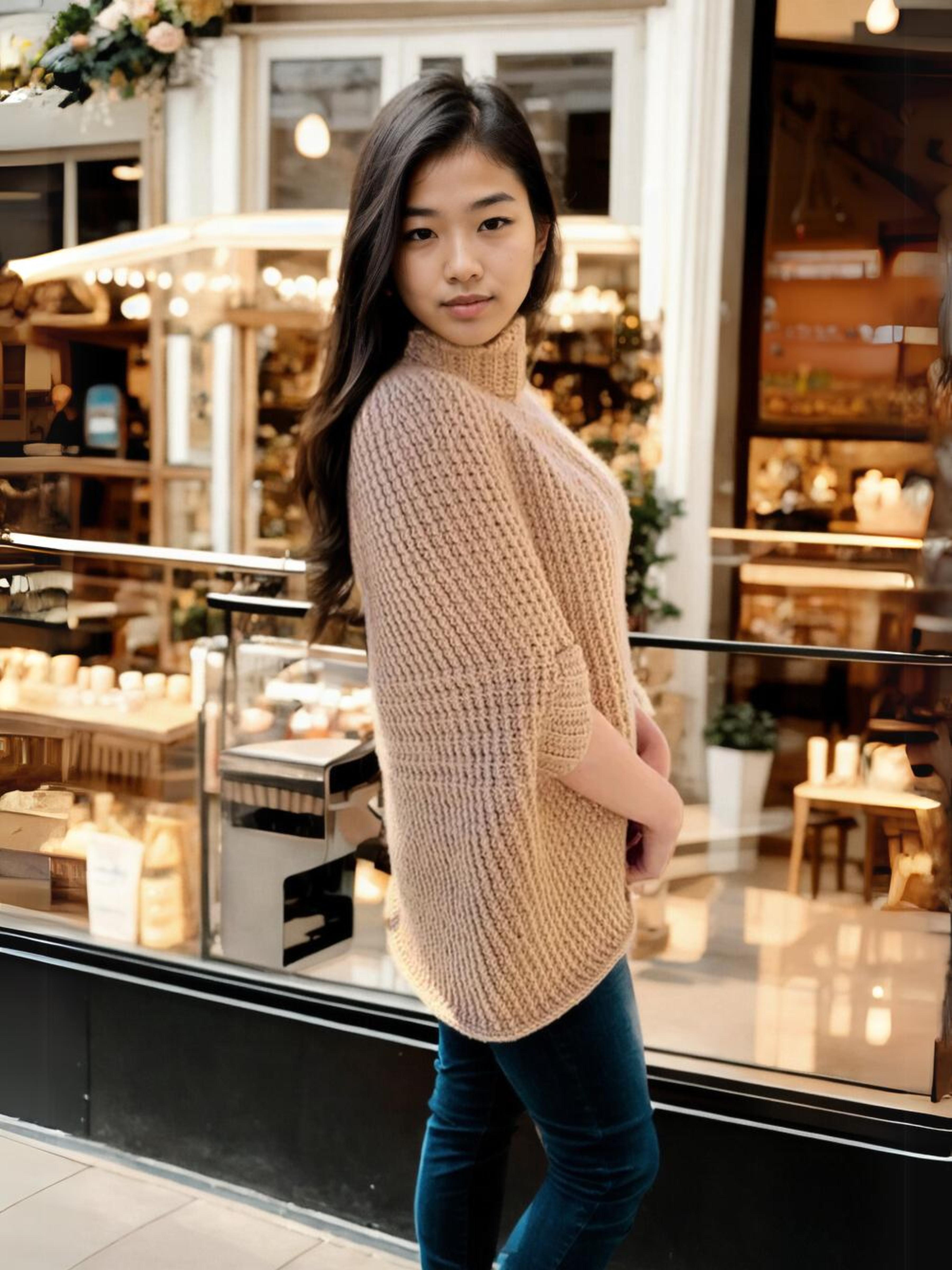 Beige Bliss Turtleneck Poncho