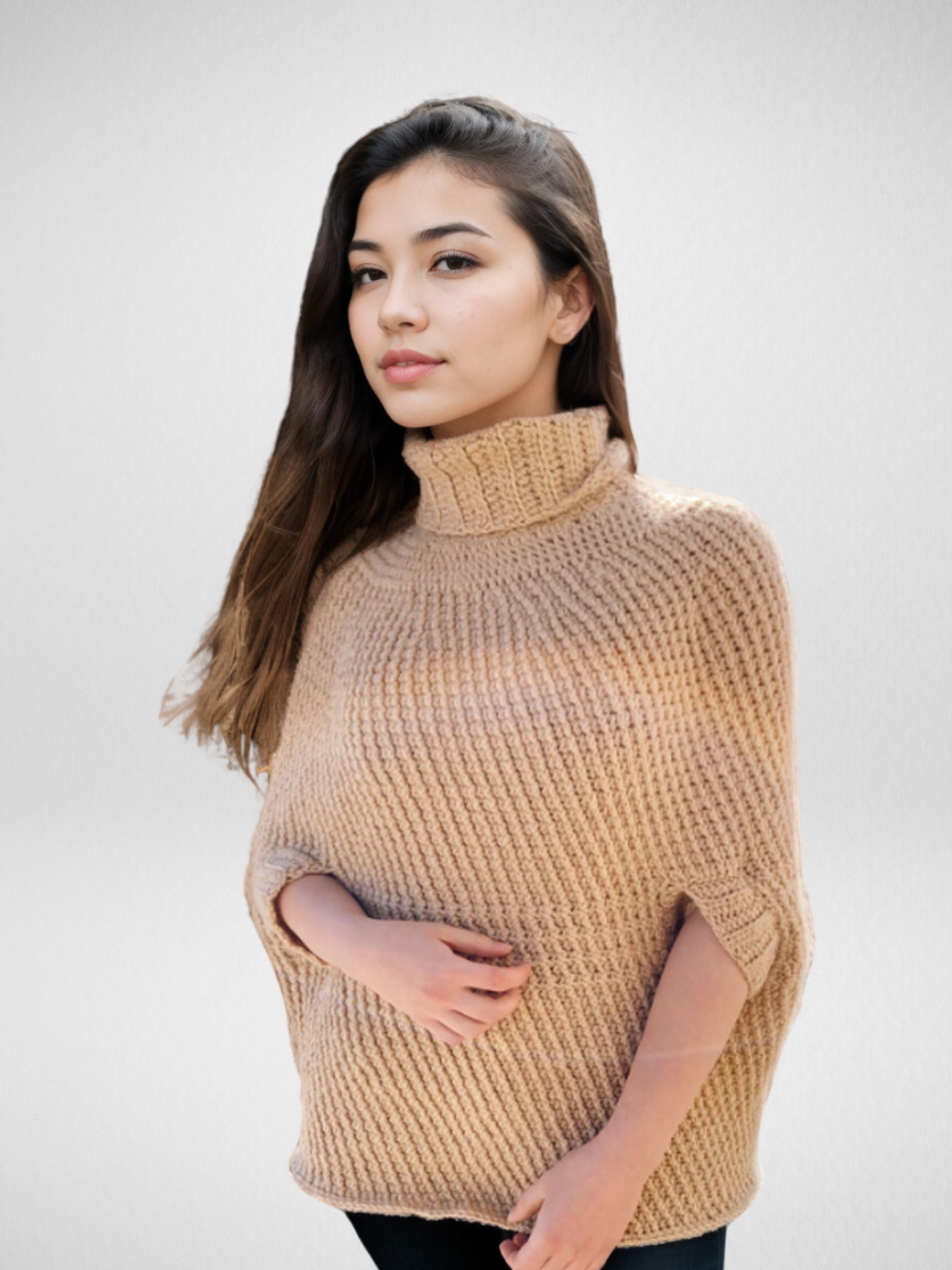 Beige Bliss Turtleneck Poncho