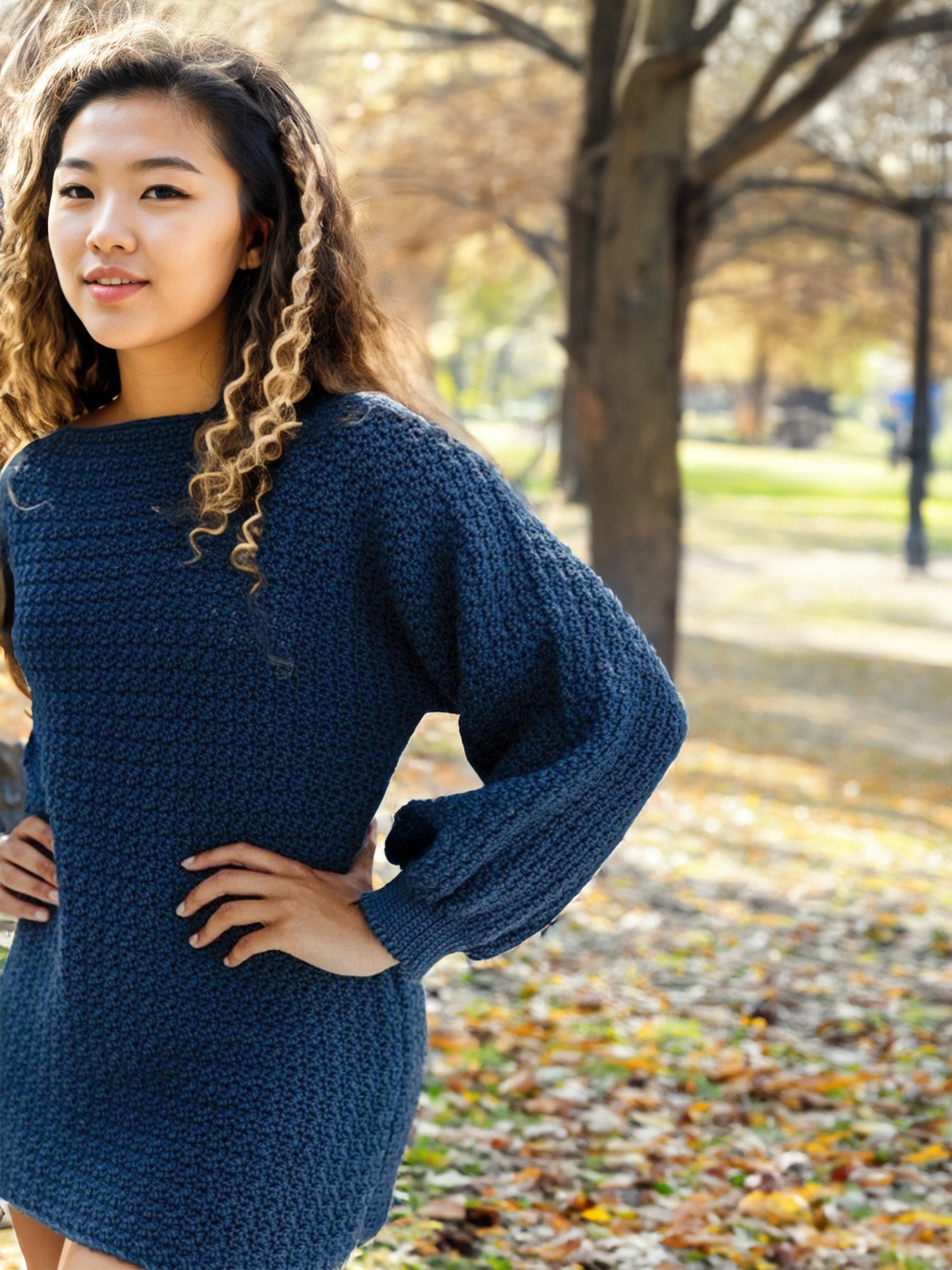 Griddle Stitch Balloon-Sleeve Sweater