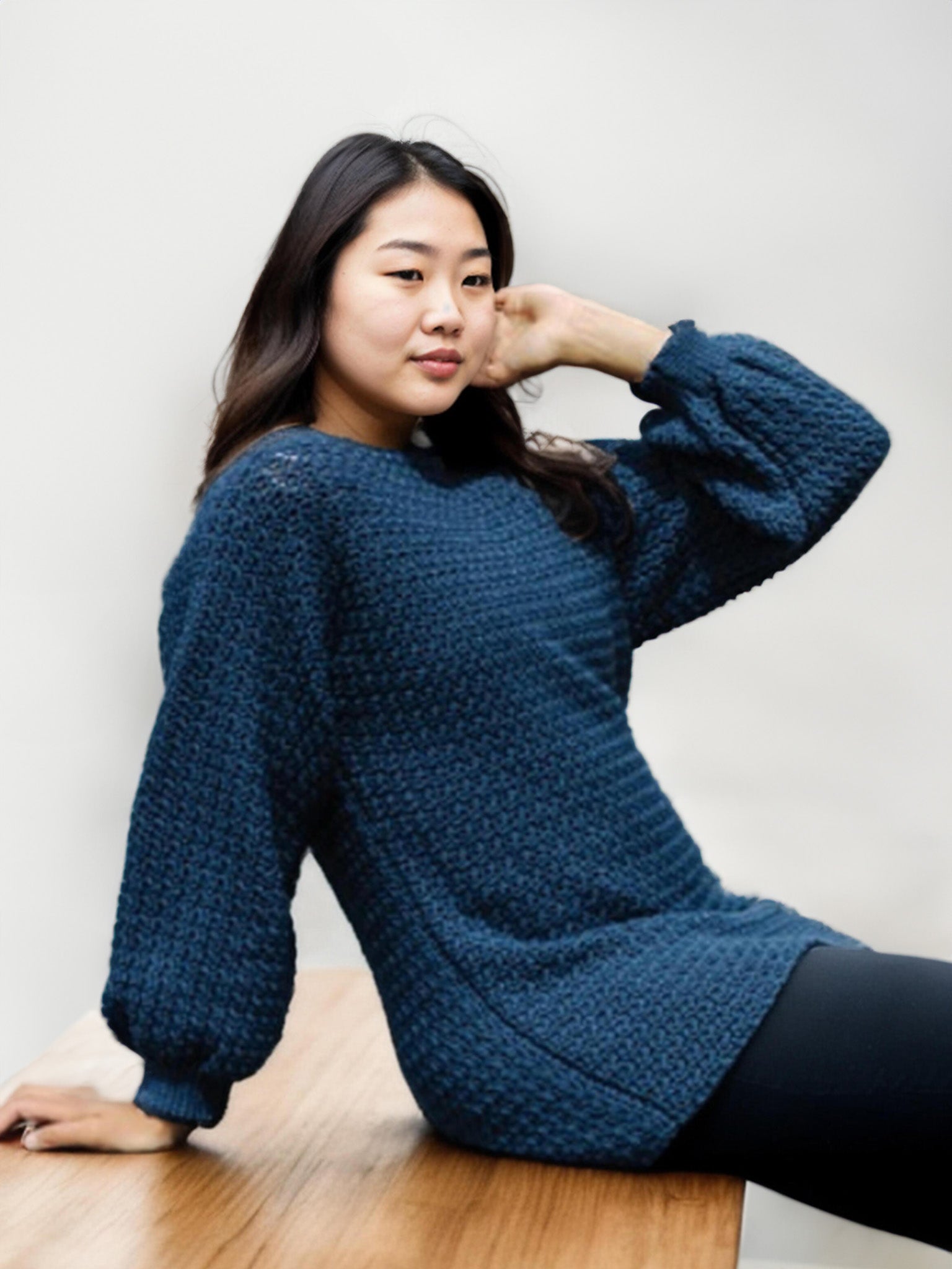 Griddle Stitch Balloon-Sleeve Sweater