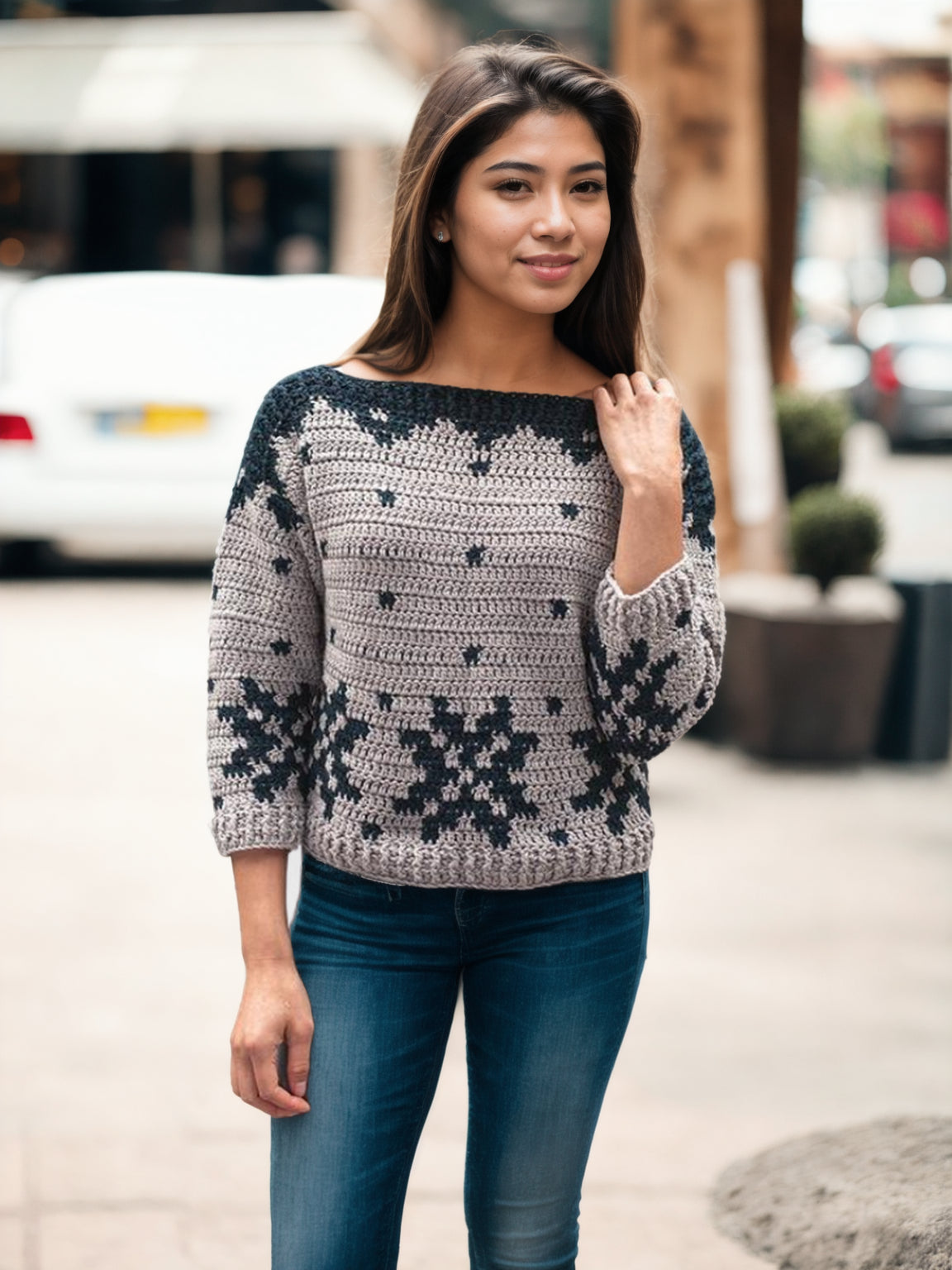 Starry Winter Quarter-Sleeve Sweater