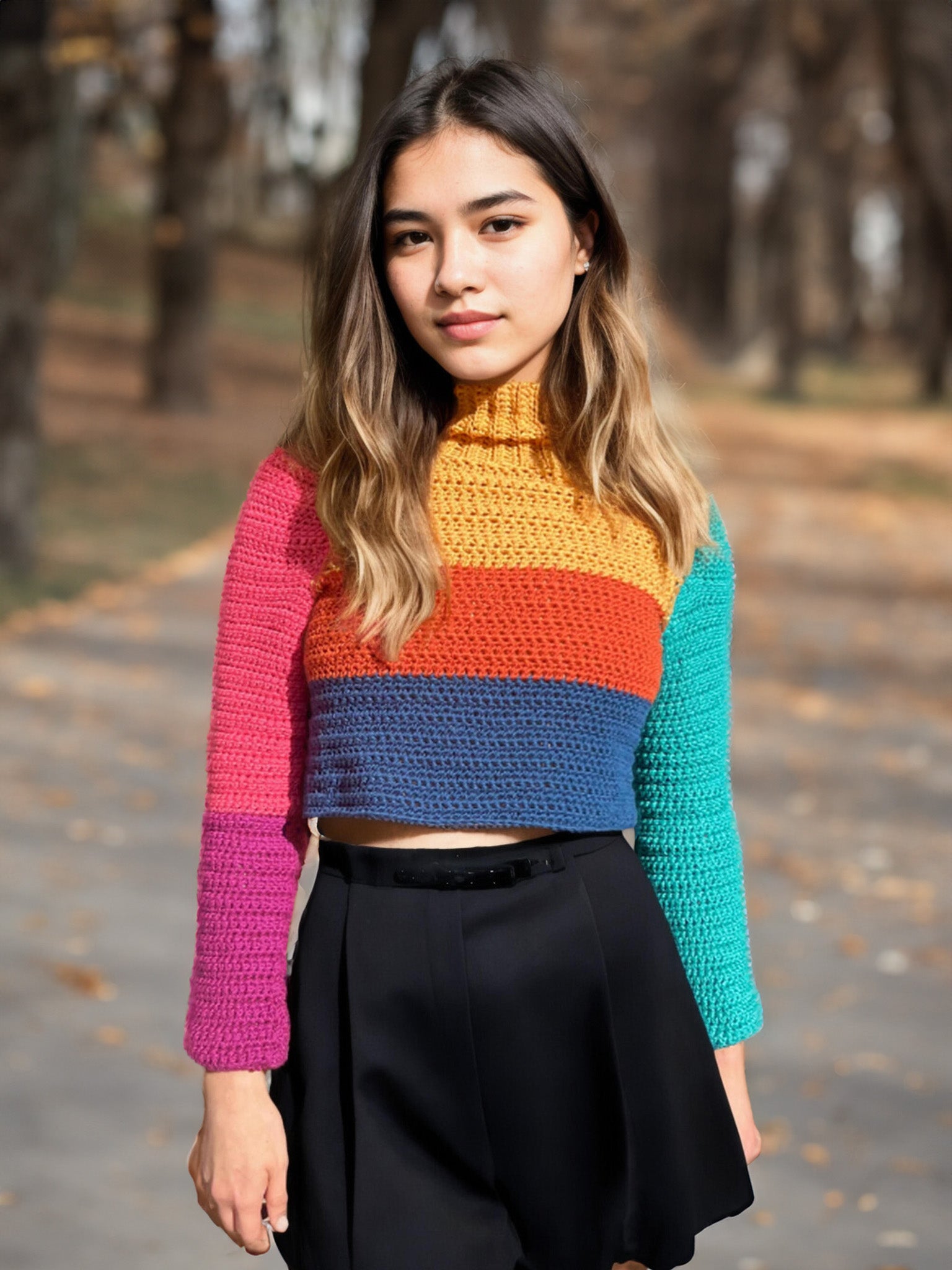 Rainbow Block Turtleneck Sweater