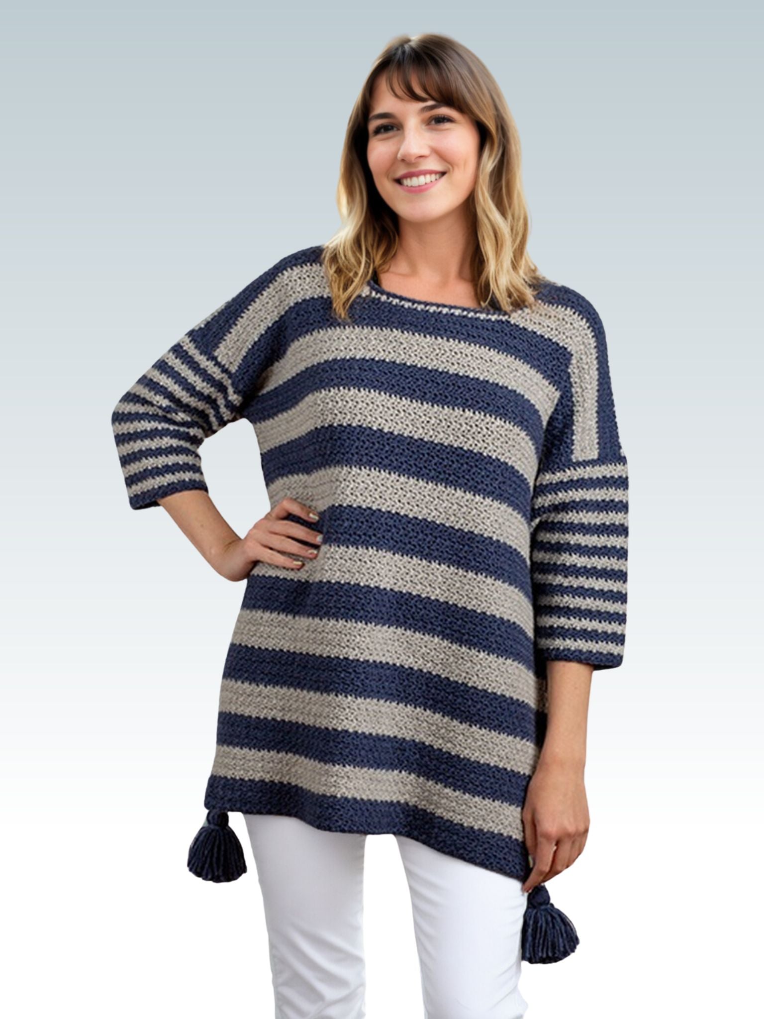 Nautical Tassel Hem Tunic Sweater