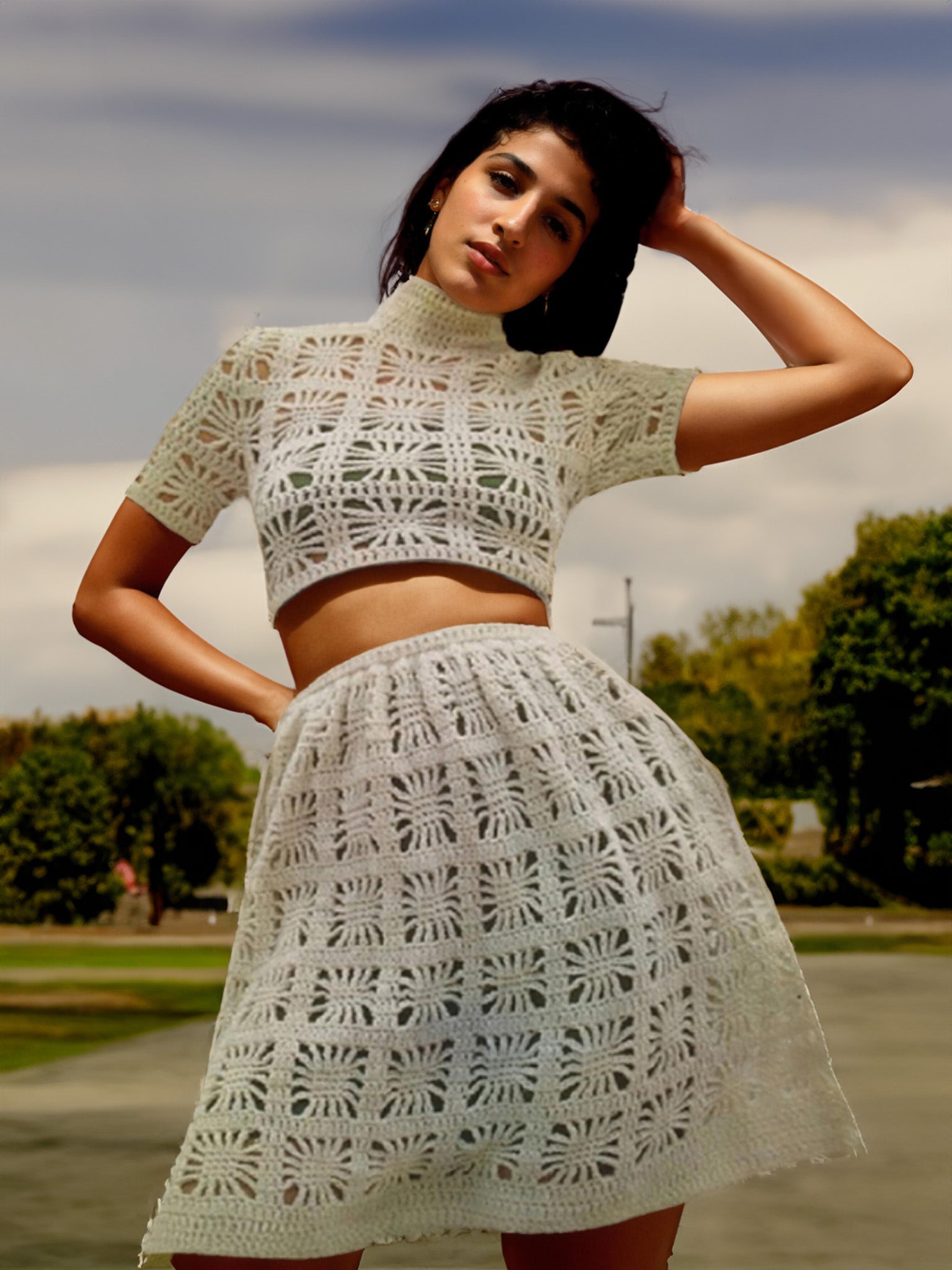 Vintage Lace Square Two-Piece Skirt Set