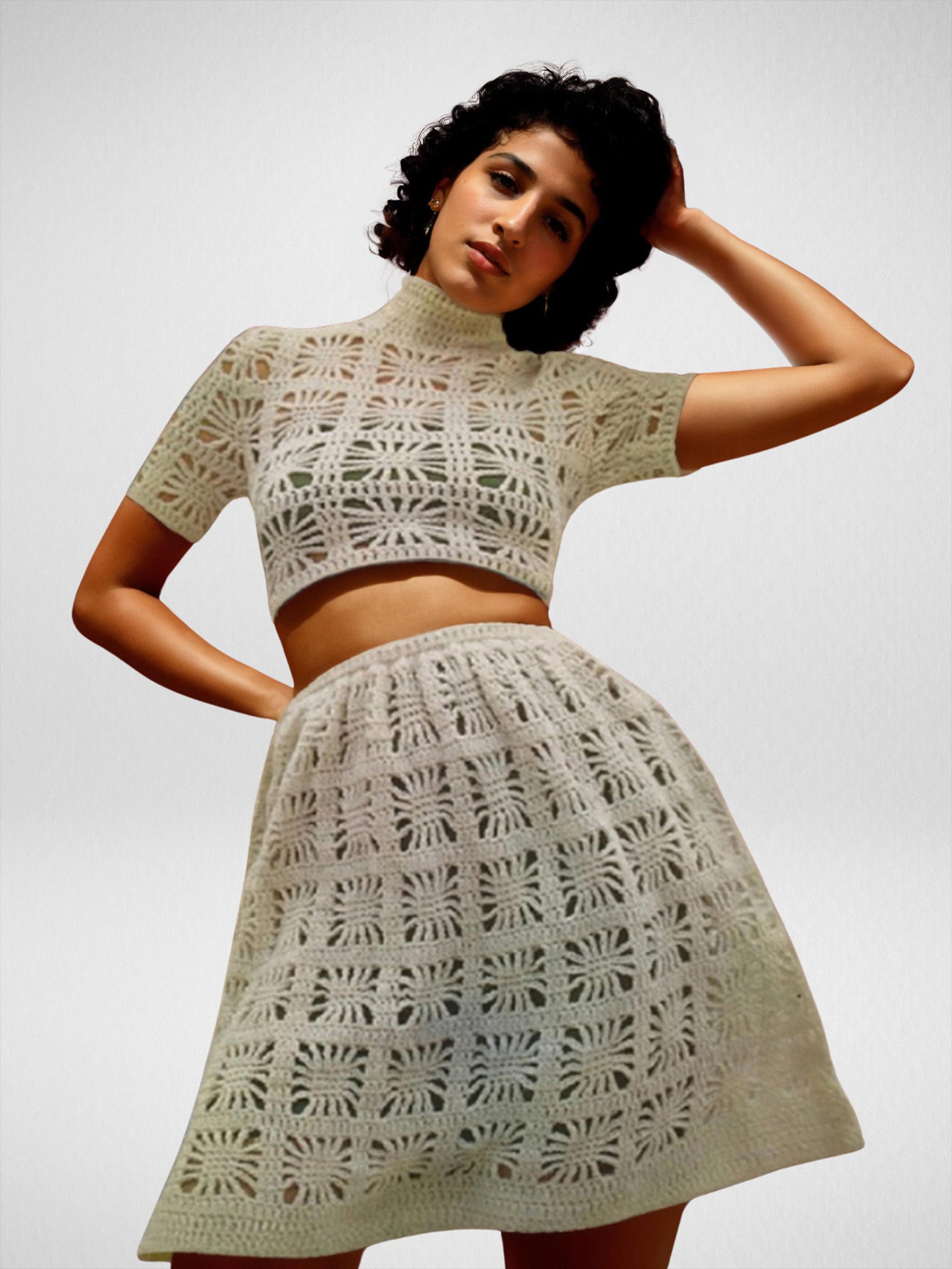 Vintage Lace Square Two-Piece Skirt Set