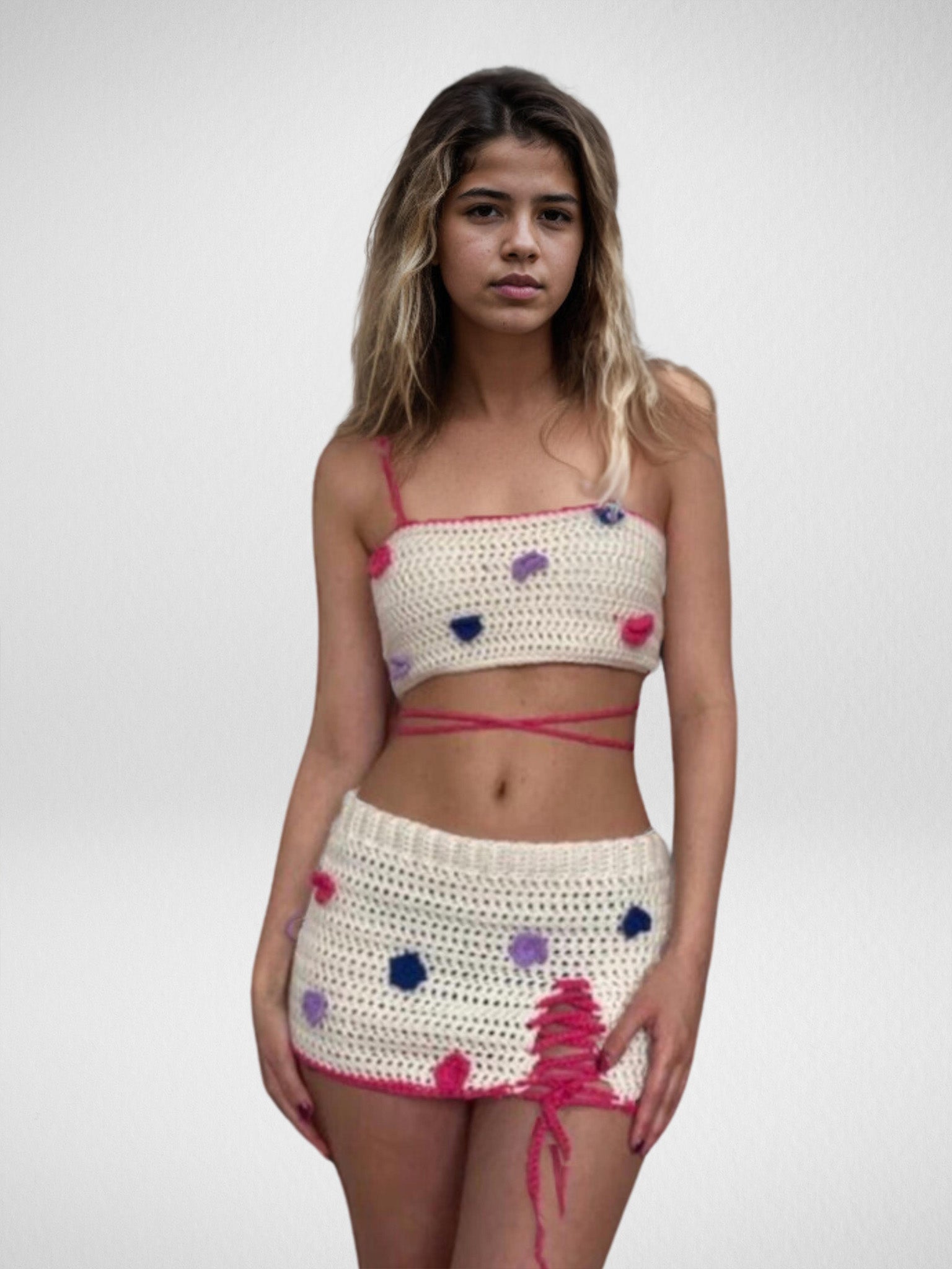 Funky Polka-Dot Two-Piece Skirt Set