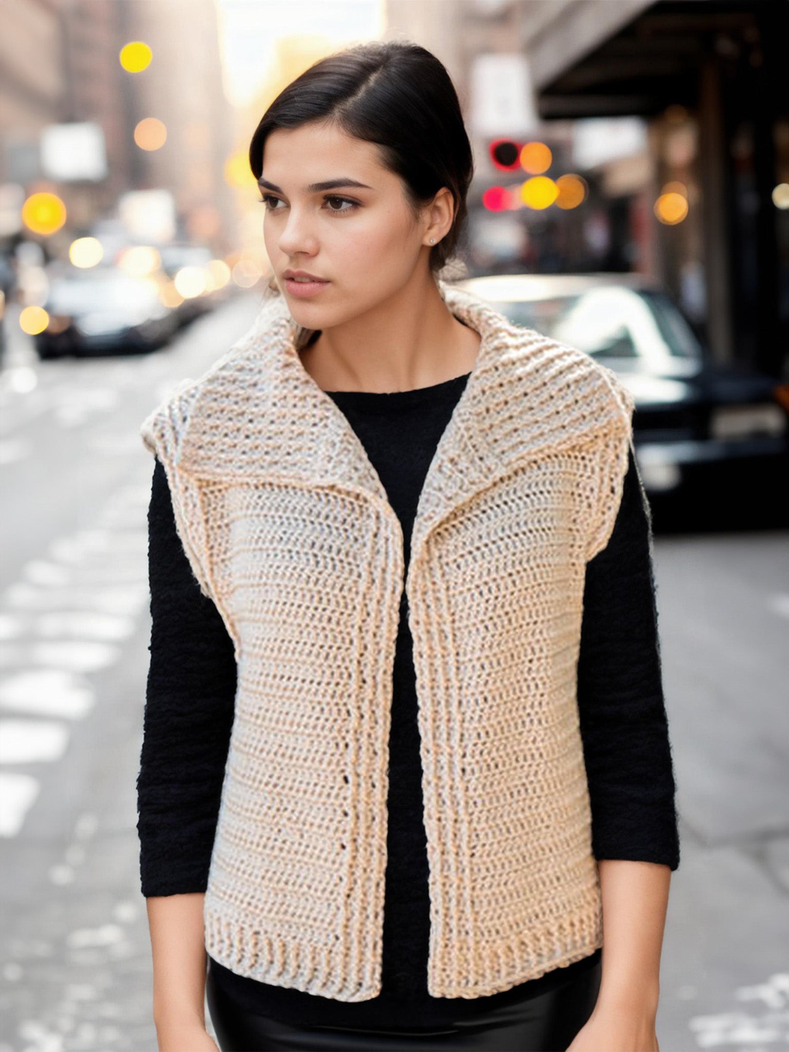 Classic Beige Shawl Collar Vest