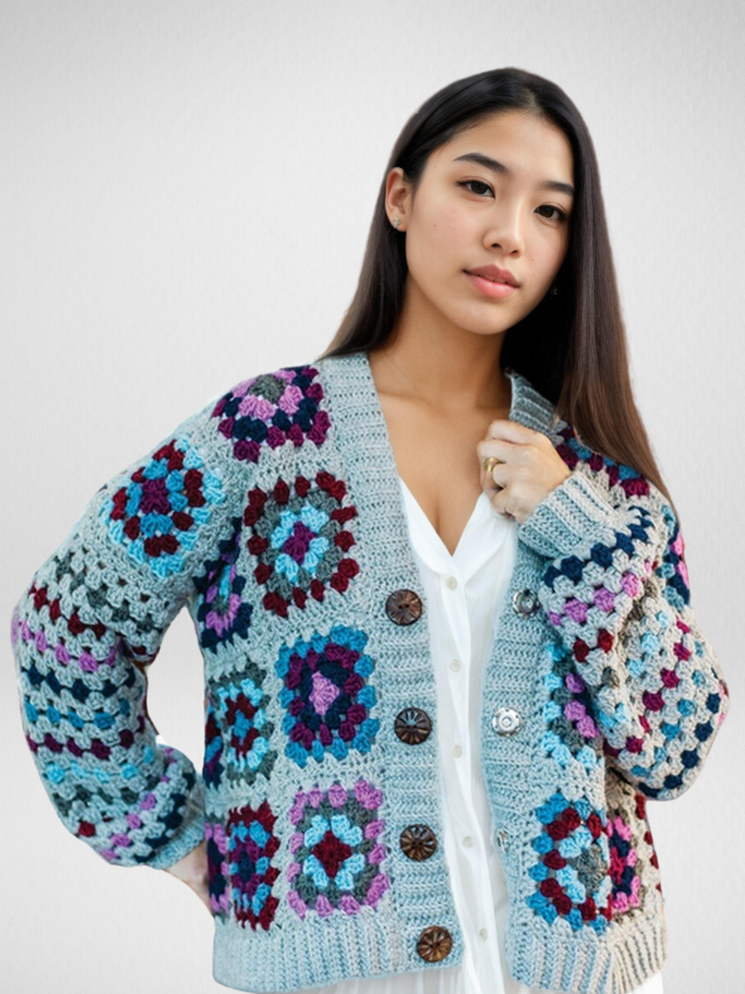 Azure Patchwork Granny Cardigan