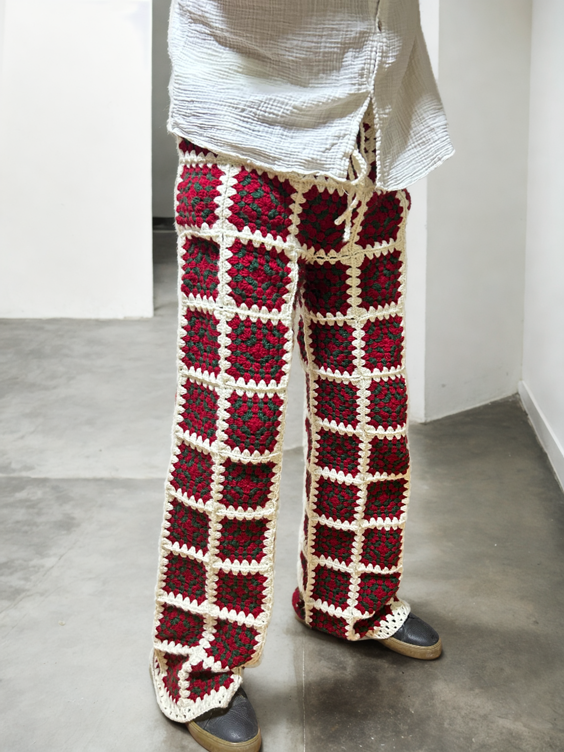 Christmas Granny Square Patchwork Pants