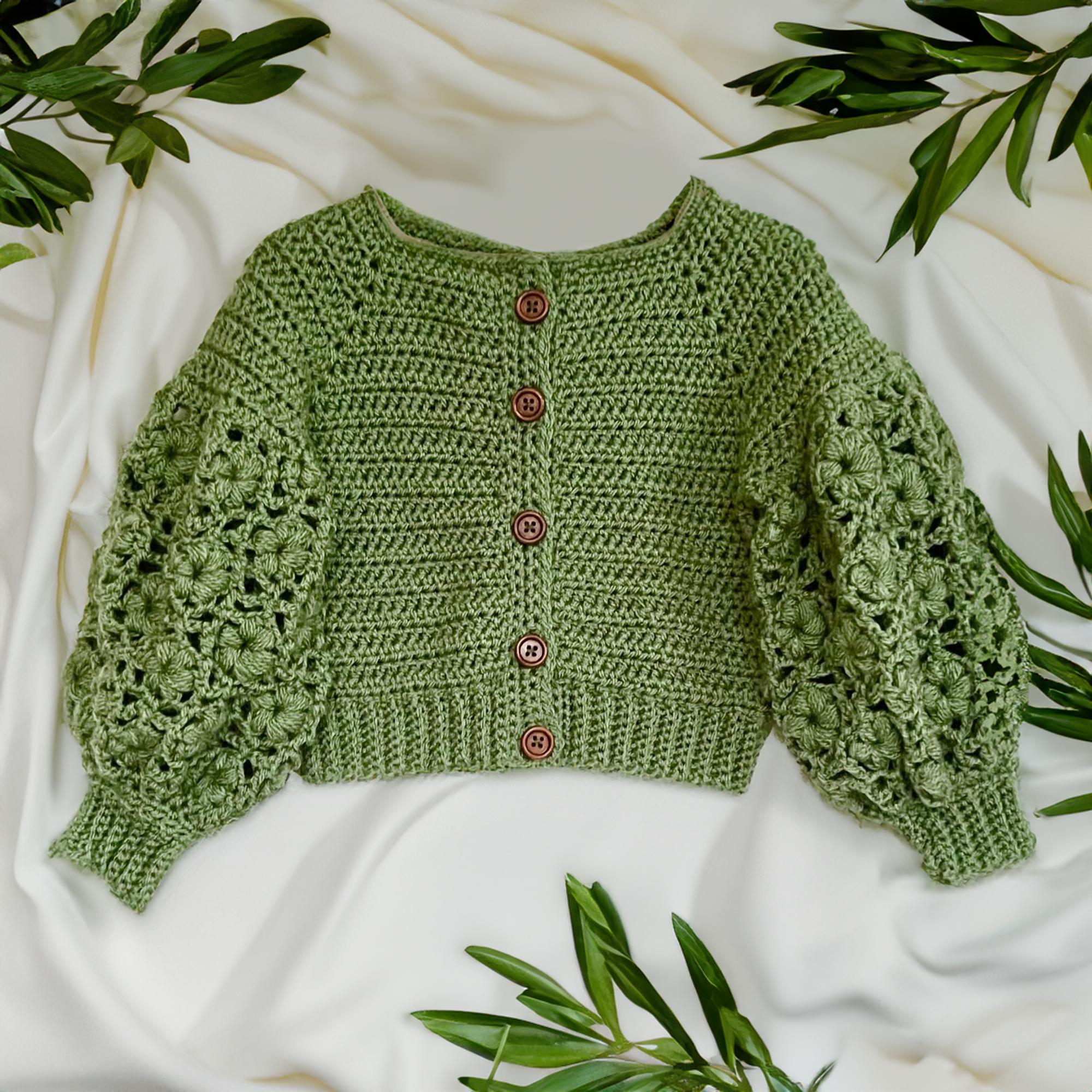 Olive Puff Sleeve Buttoned Baby Cardigan