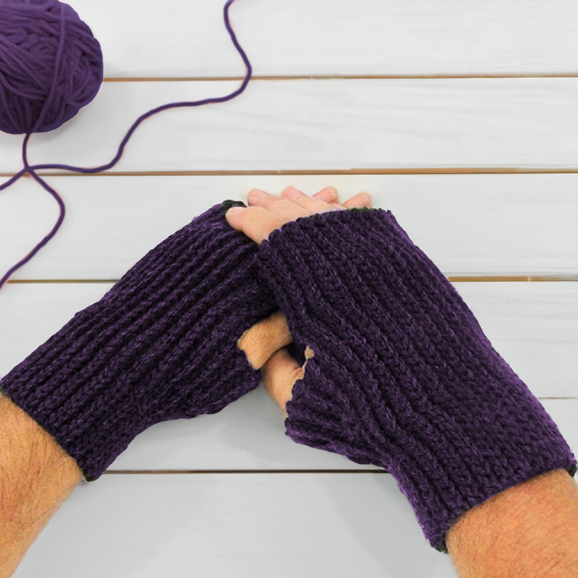 Midnight Purple Cable Fingerless Gloves