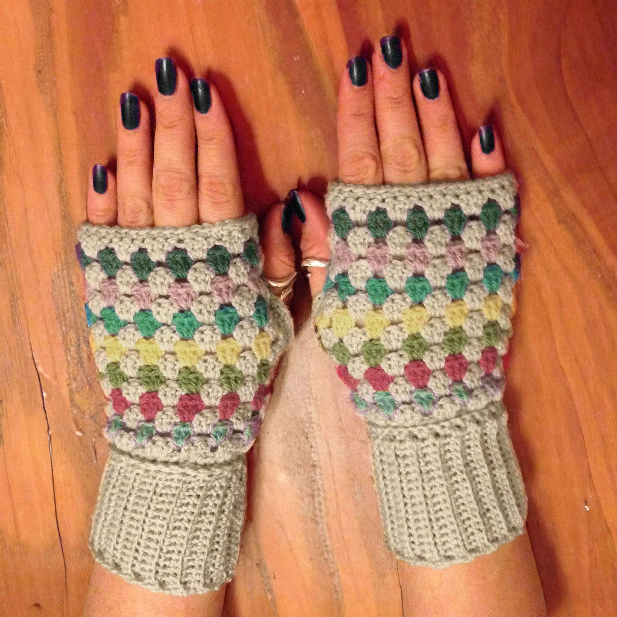 Granny Stitch Rainbow Fingerless Gloves