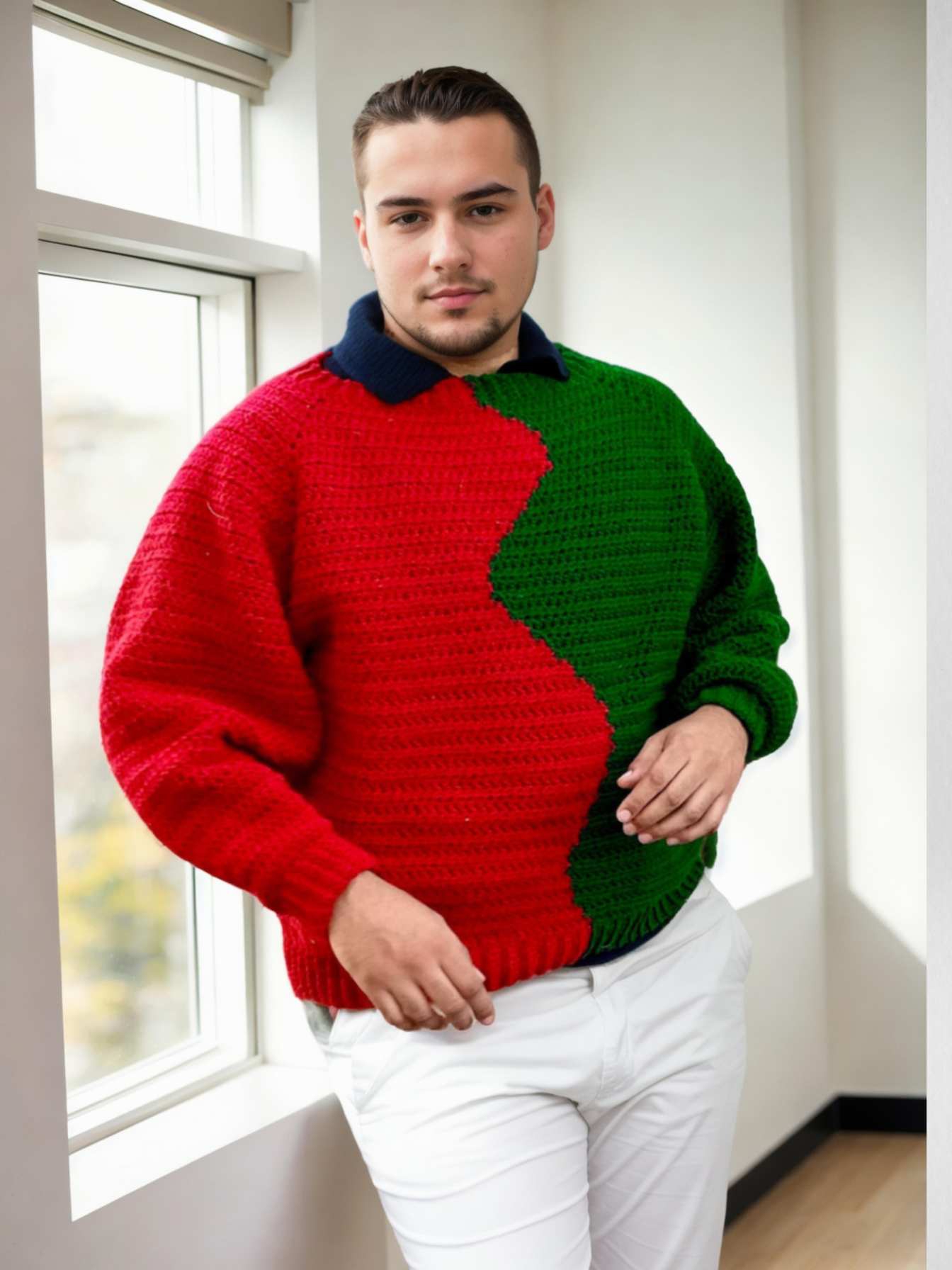 Handmade crochet Festive Red/Green Sweater by Mon Crochet