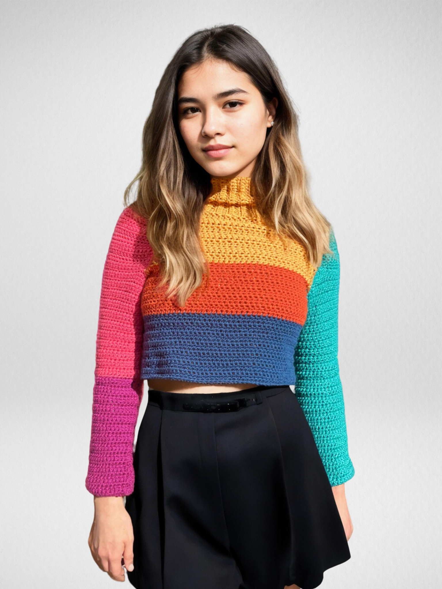 Rainbow Block Turtleneck Sweater