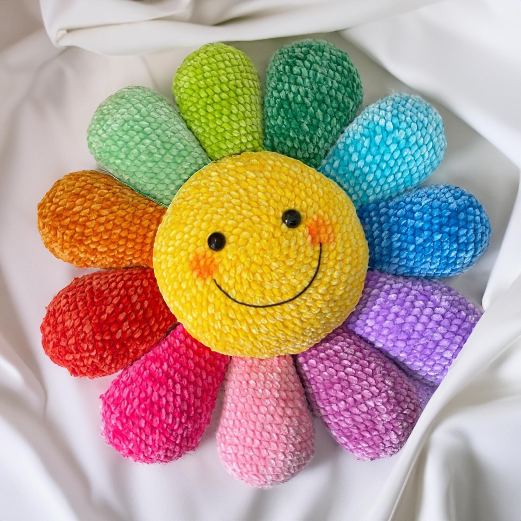 Rainbow Petal Smile Pillow Cover