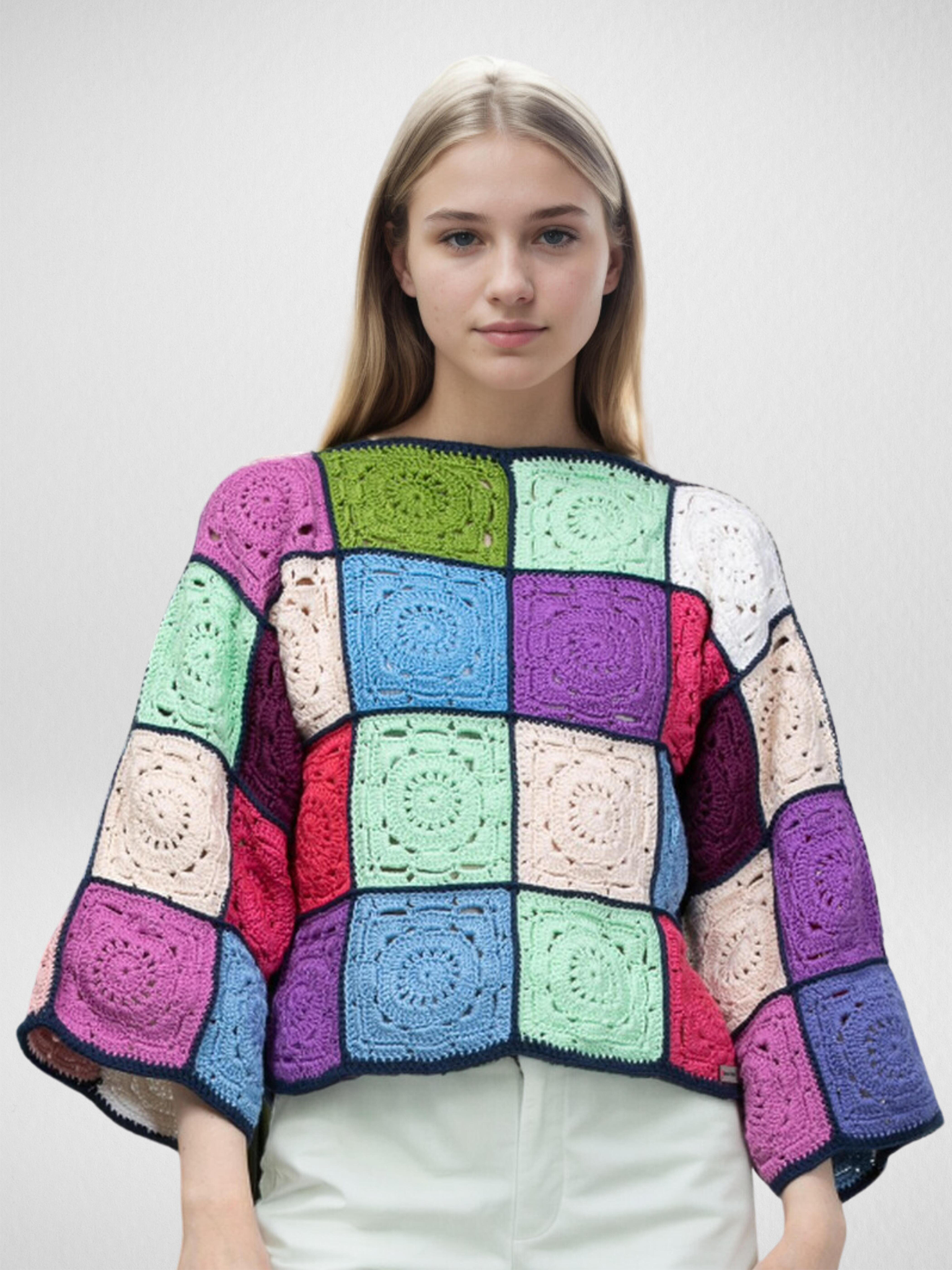 Multicolored Mosaic Patchwork Sweater