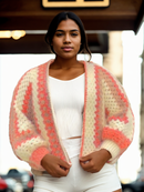 Peach Fuzzy Hexagon Cardigan