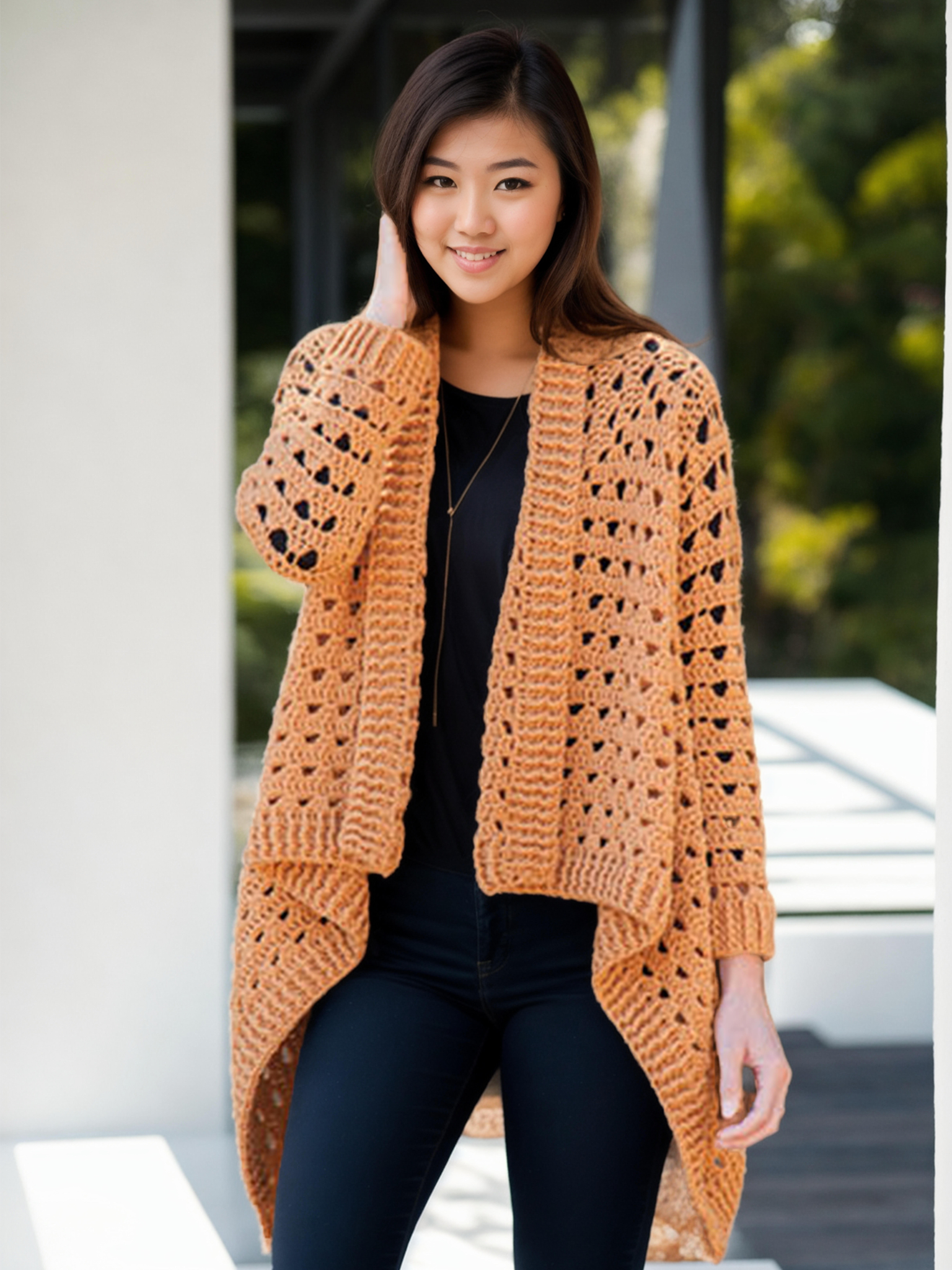 Solid Cascade Granny Cardigan