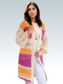 Openwork Striped Long Cardigan