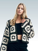 Geometric Black White Granny Cardigan