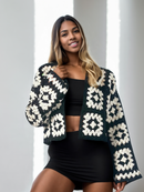 Geometric Black White Granny Cardigan