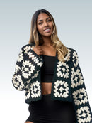 Geometric Black White Granny Cardigan