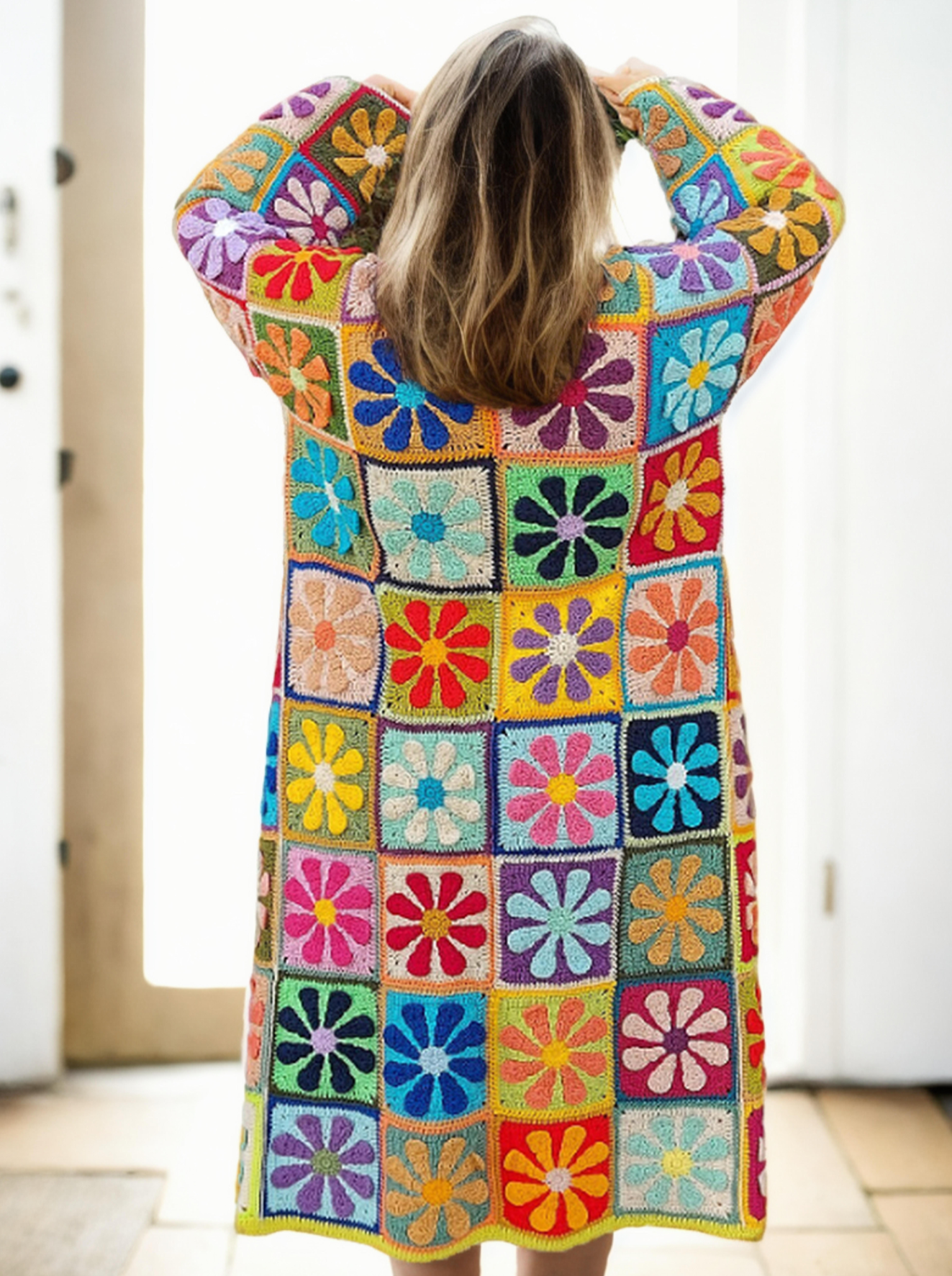 Kaleidoscopic Floral Granny Long Cardigan